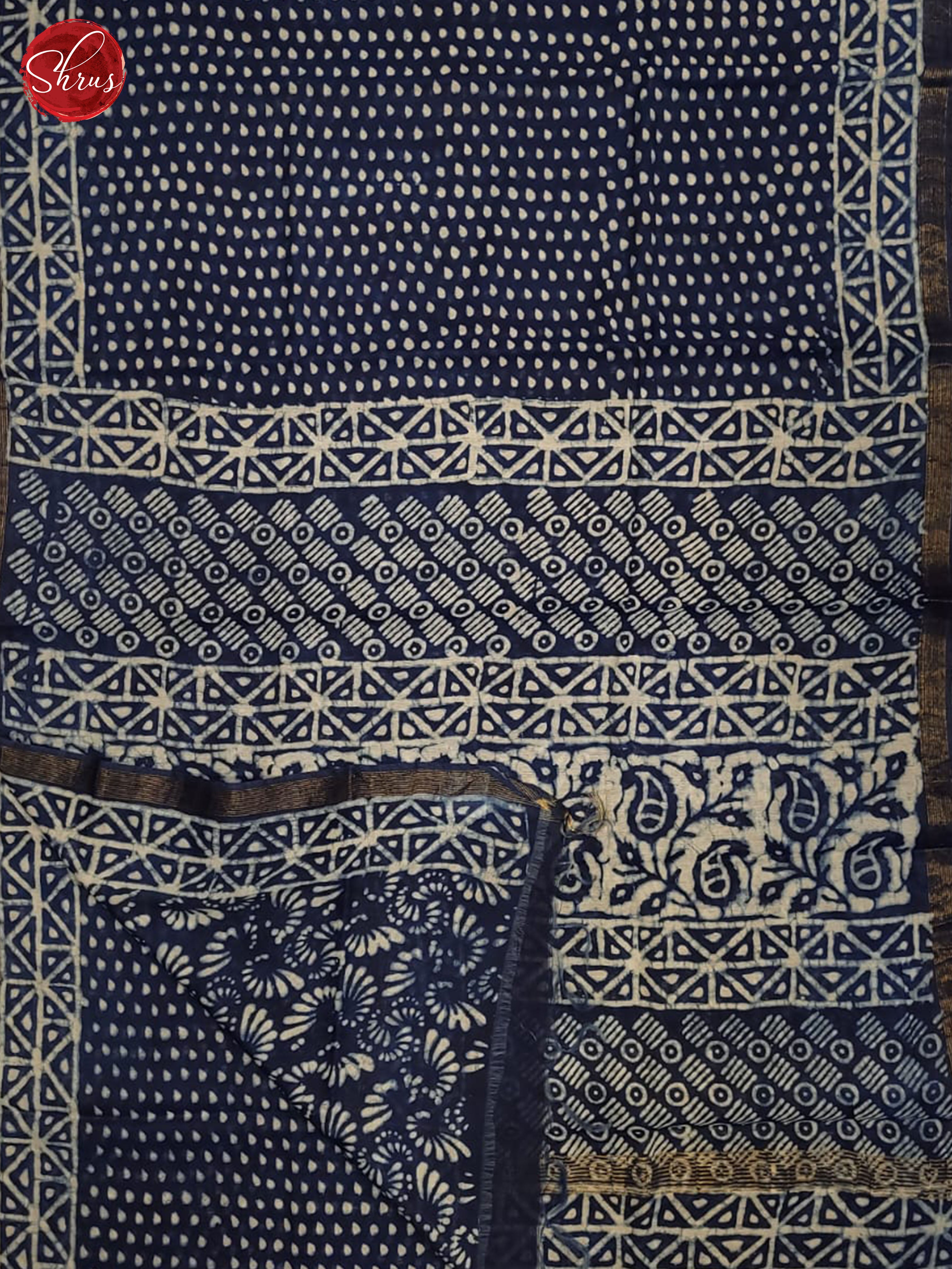 Blue & White- Semi Chanderi Saree - Shop on ShrusEternity.com