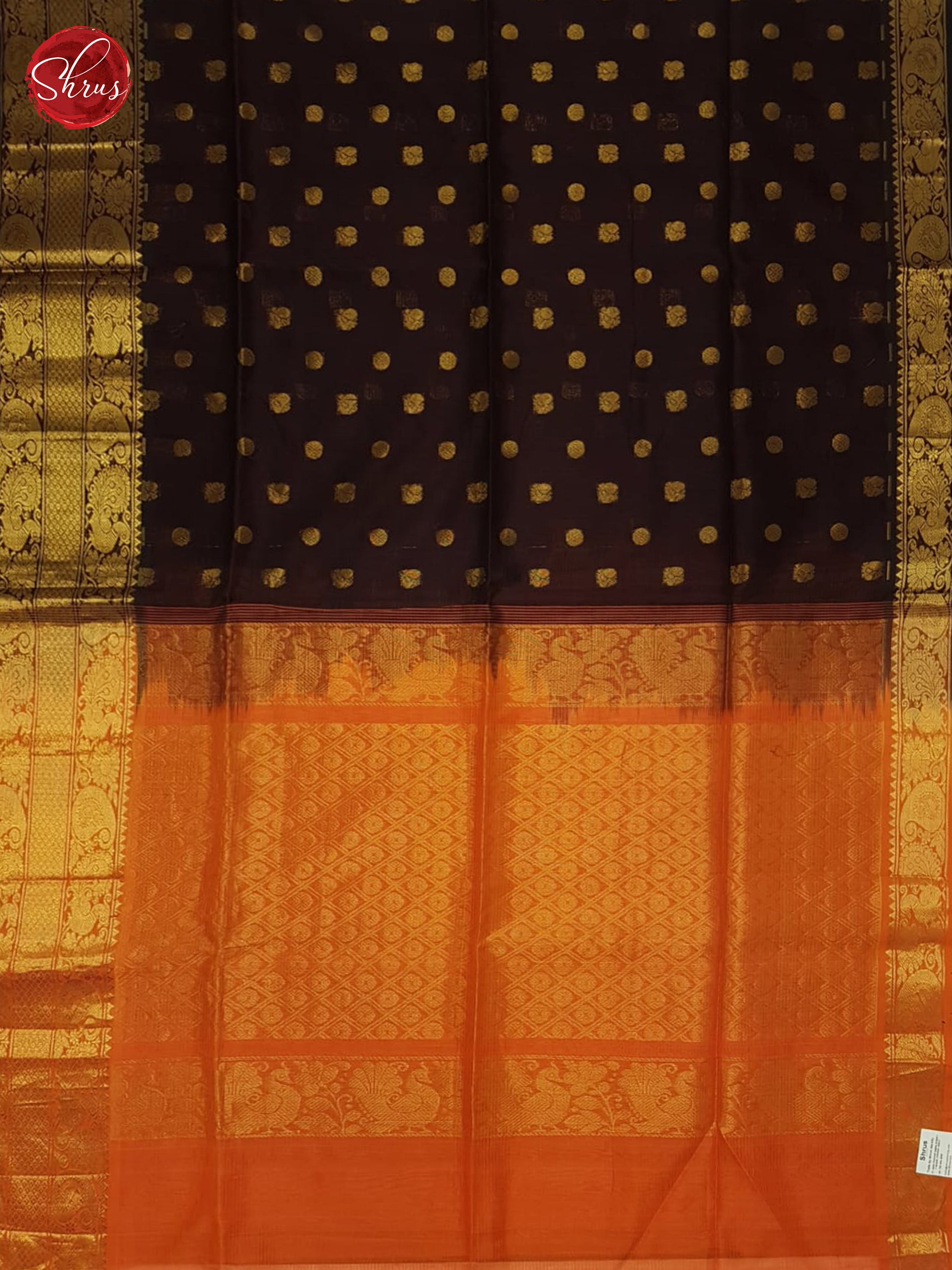 Brown And Orange- Silk Cotton Saree - Shop on ShrusEternity.com