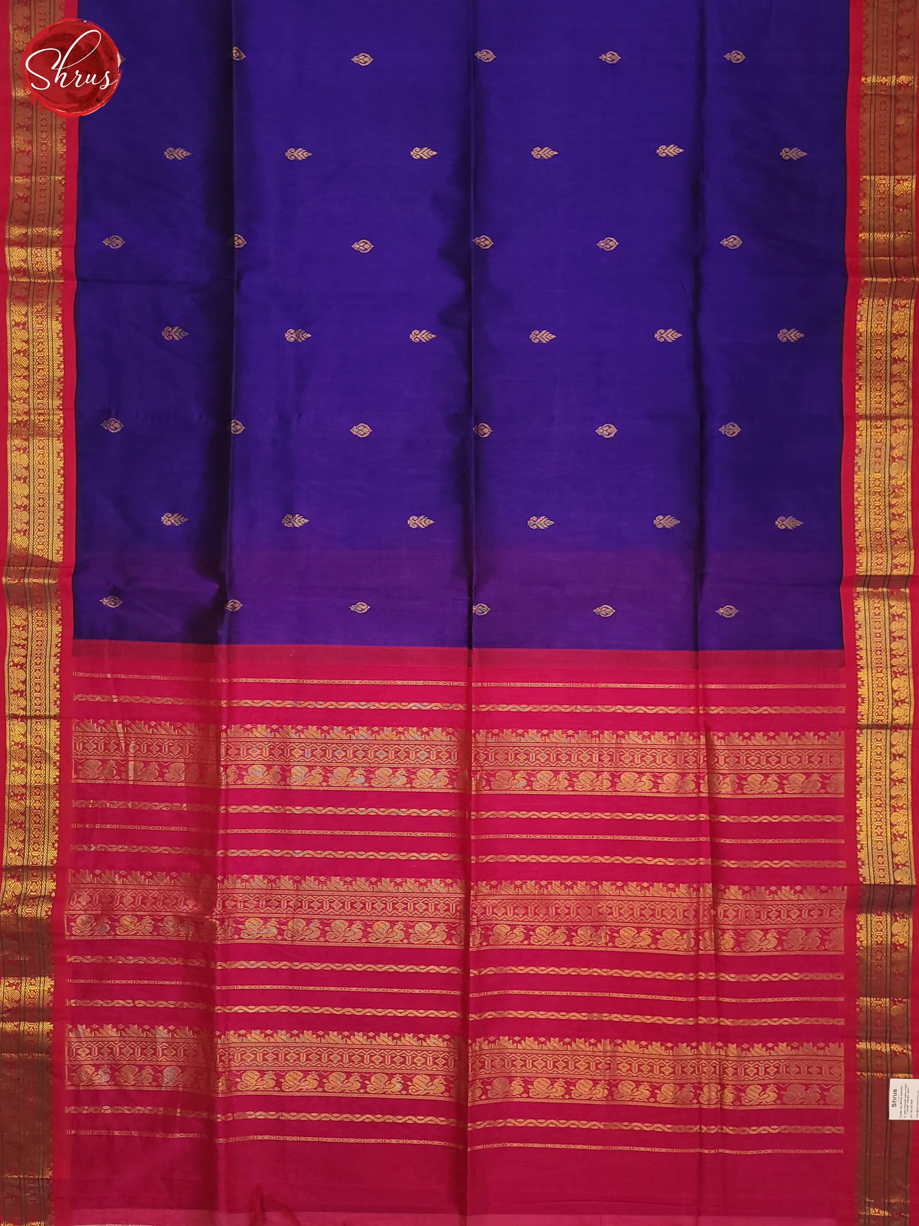 Blue and pink- Silk Cotton Saree - Shop on ShrusEternity.com