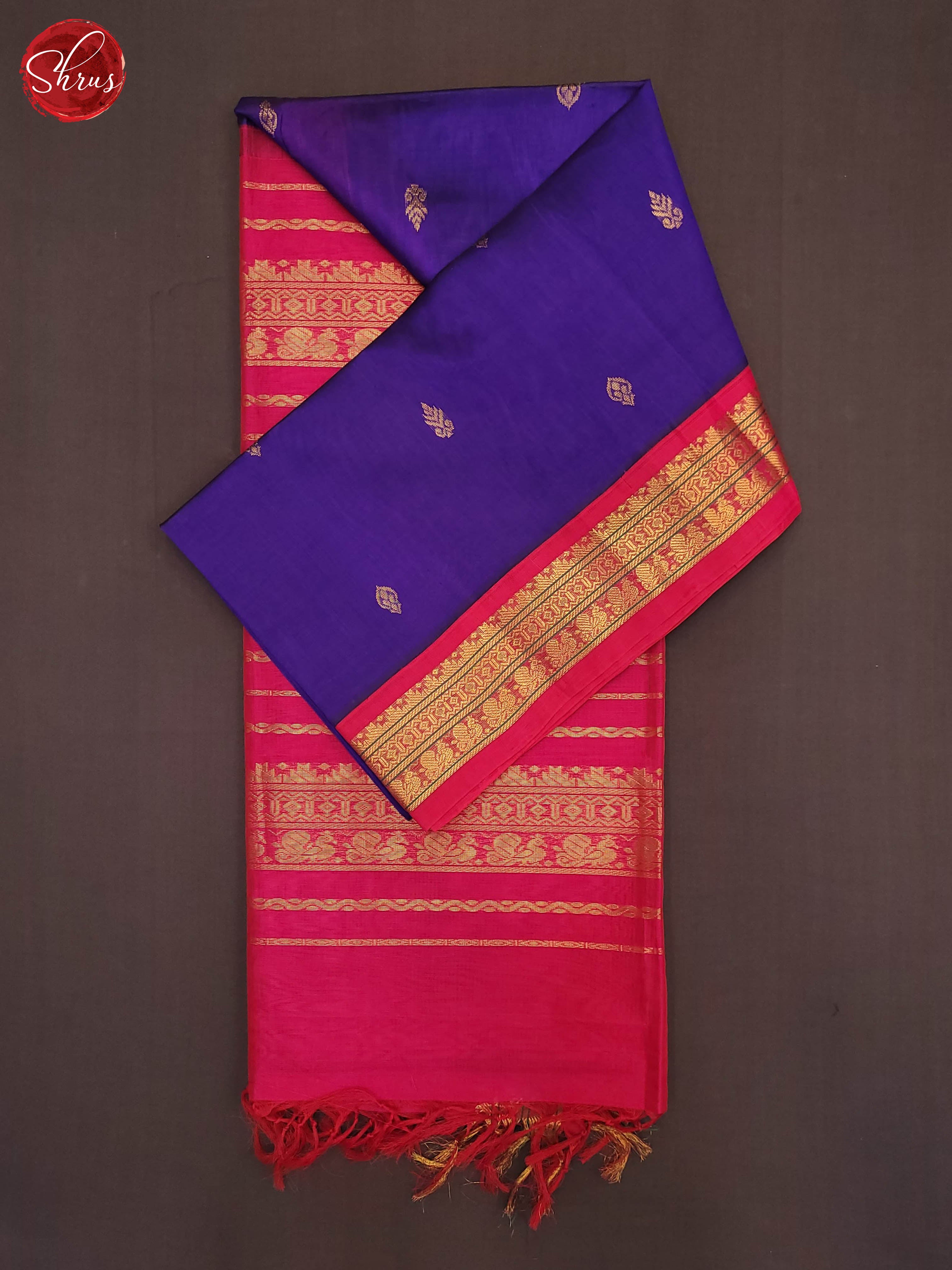 Blue and pink- Silk Cotton Saree - Shop on ShrusEternity.com