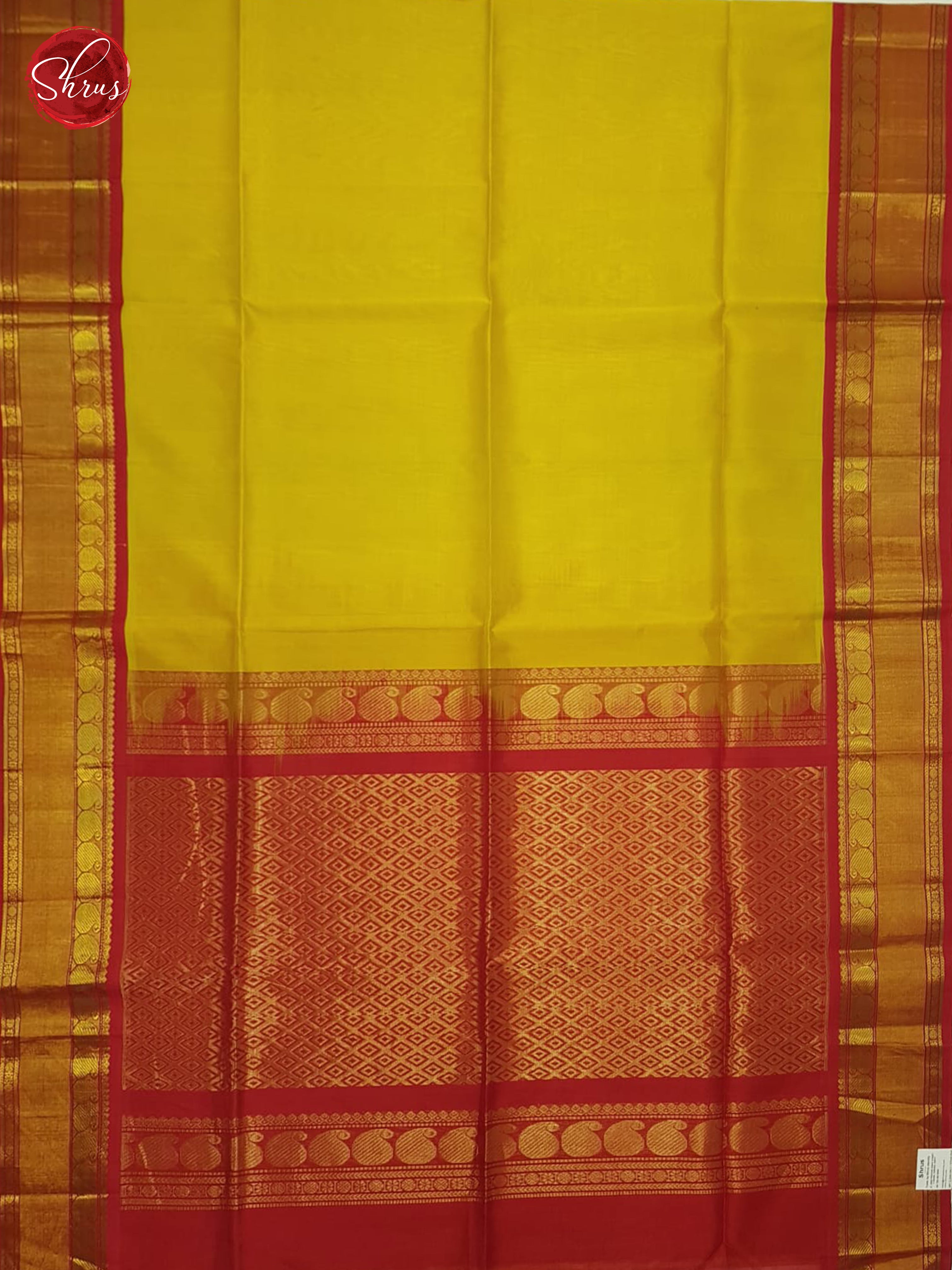 Lime Yellow And Red-Silk Cotton Saree - Shop on ShrusEternity.com