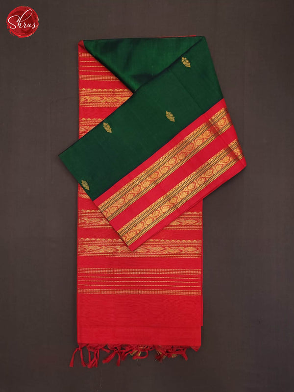 bottle green and Red-Silk Cotton saree - Shop on ShrusEternity.com