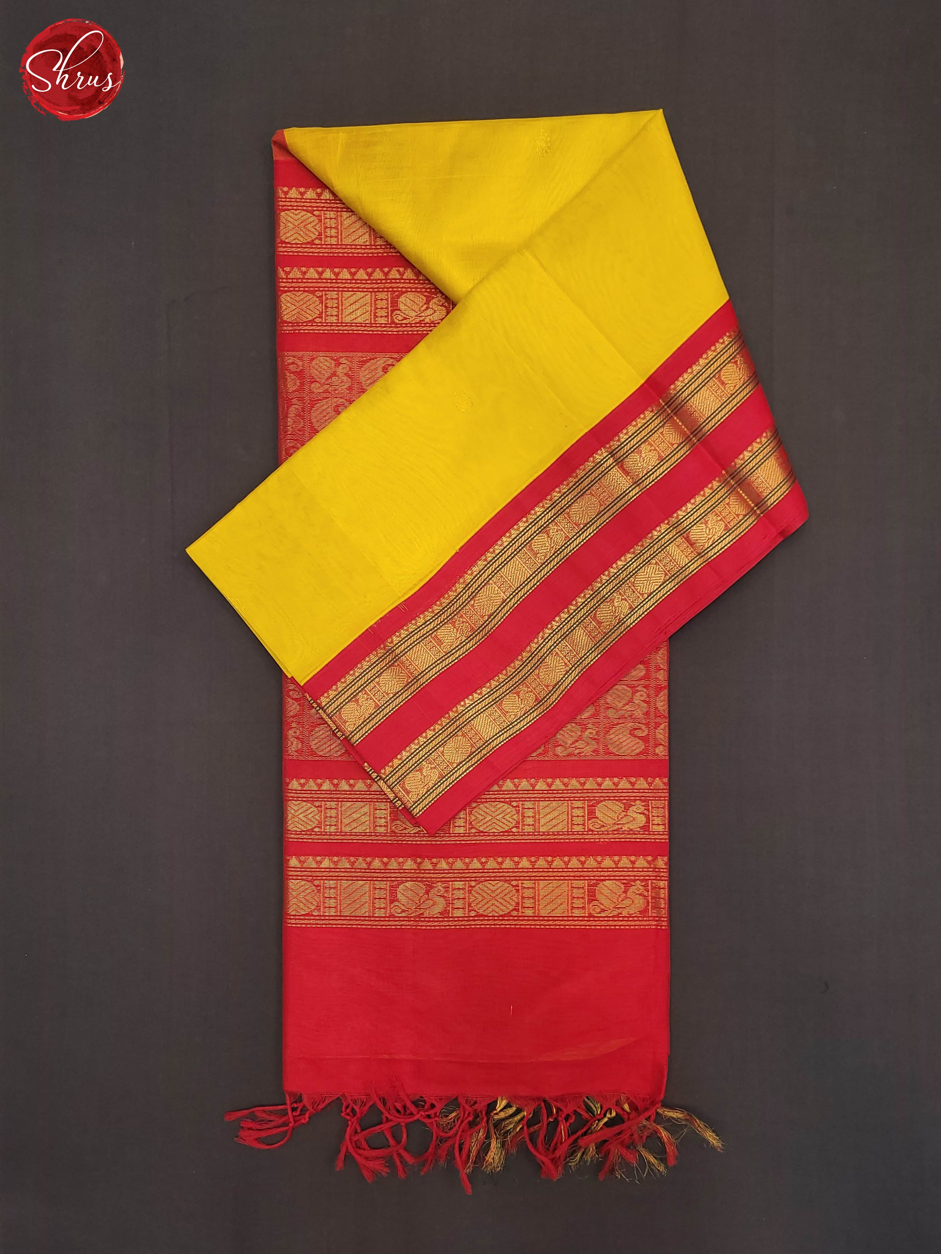 Yellow and Red - Silk Cotton Saree - Shop on ShrusEternity.com