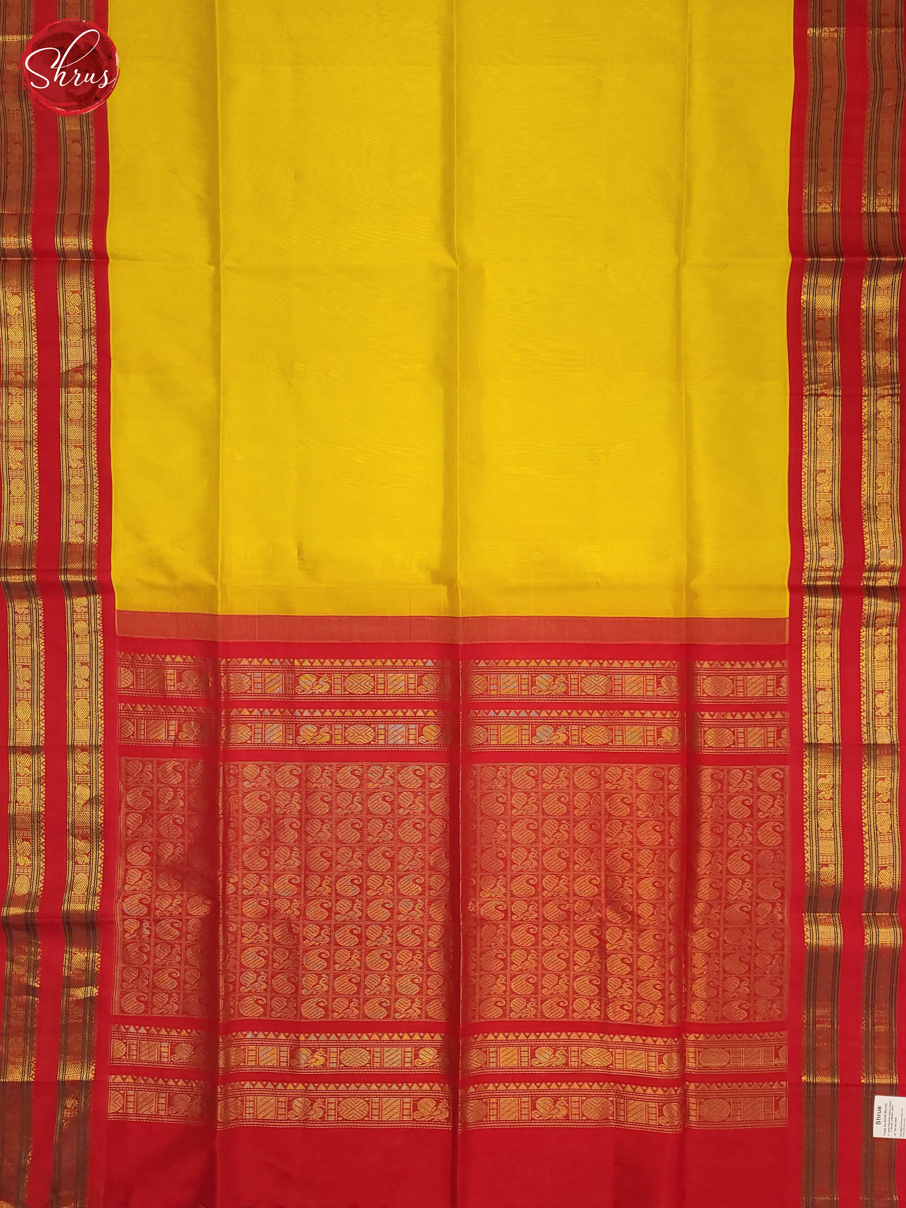 Yellow and Red - Silk Cotton Saree - Shop on ShrusEternity.com