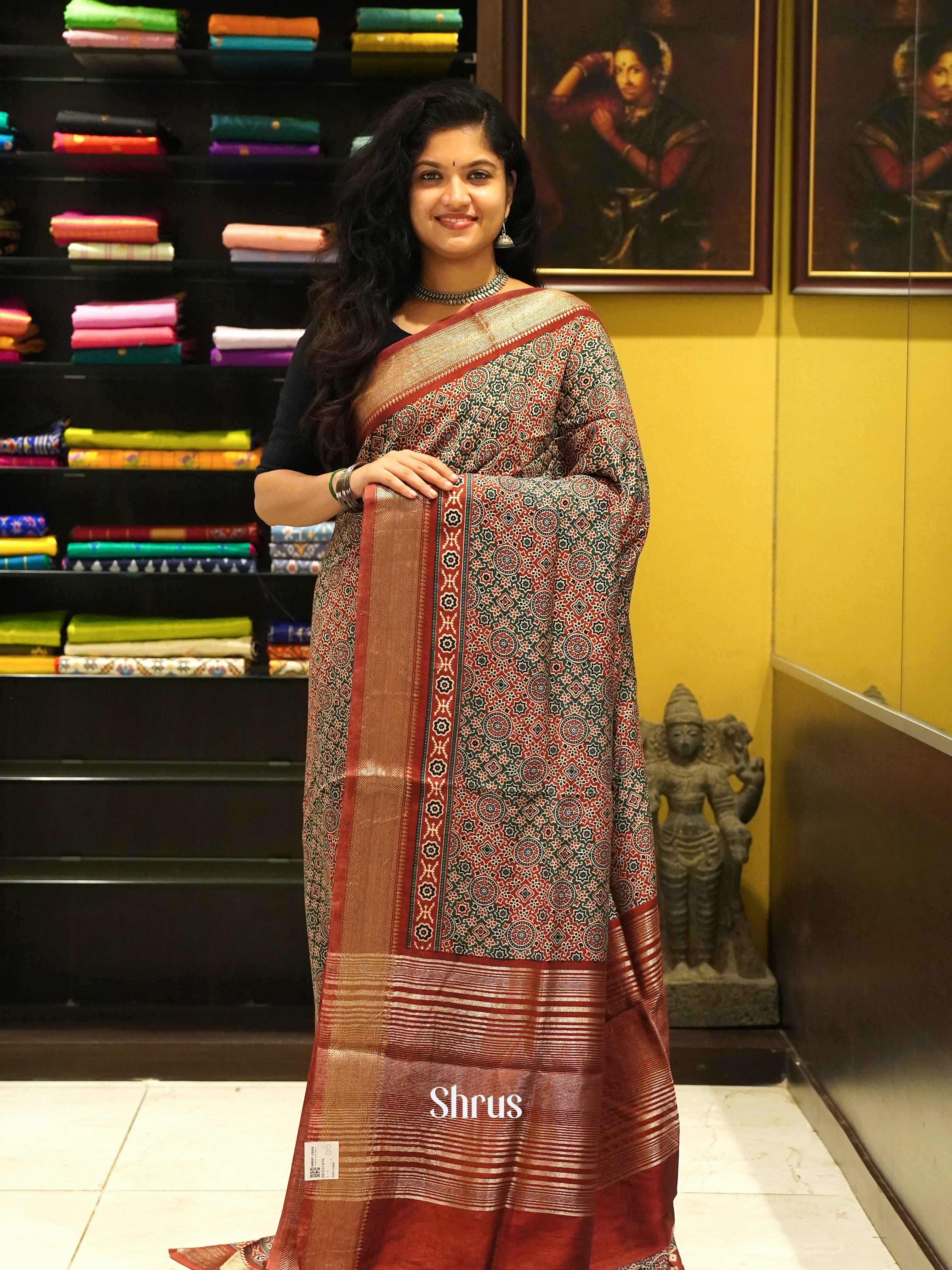 Maroon & Green - Semi Crepe Saree