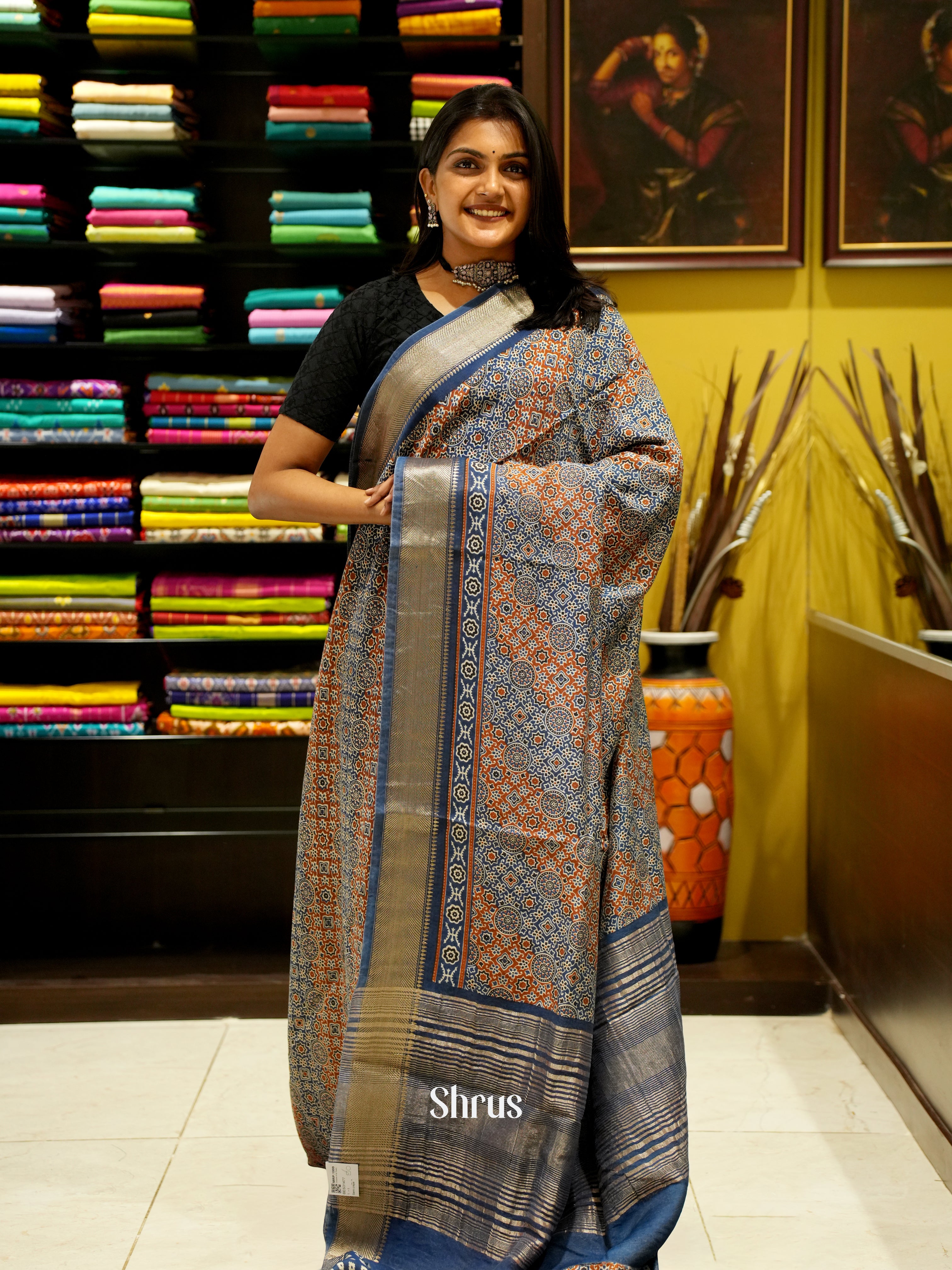 Blue & Brown - Semi Crepe Saree