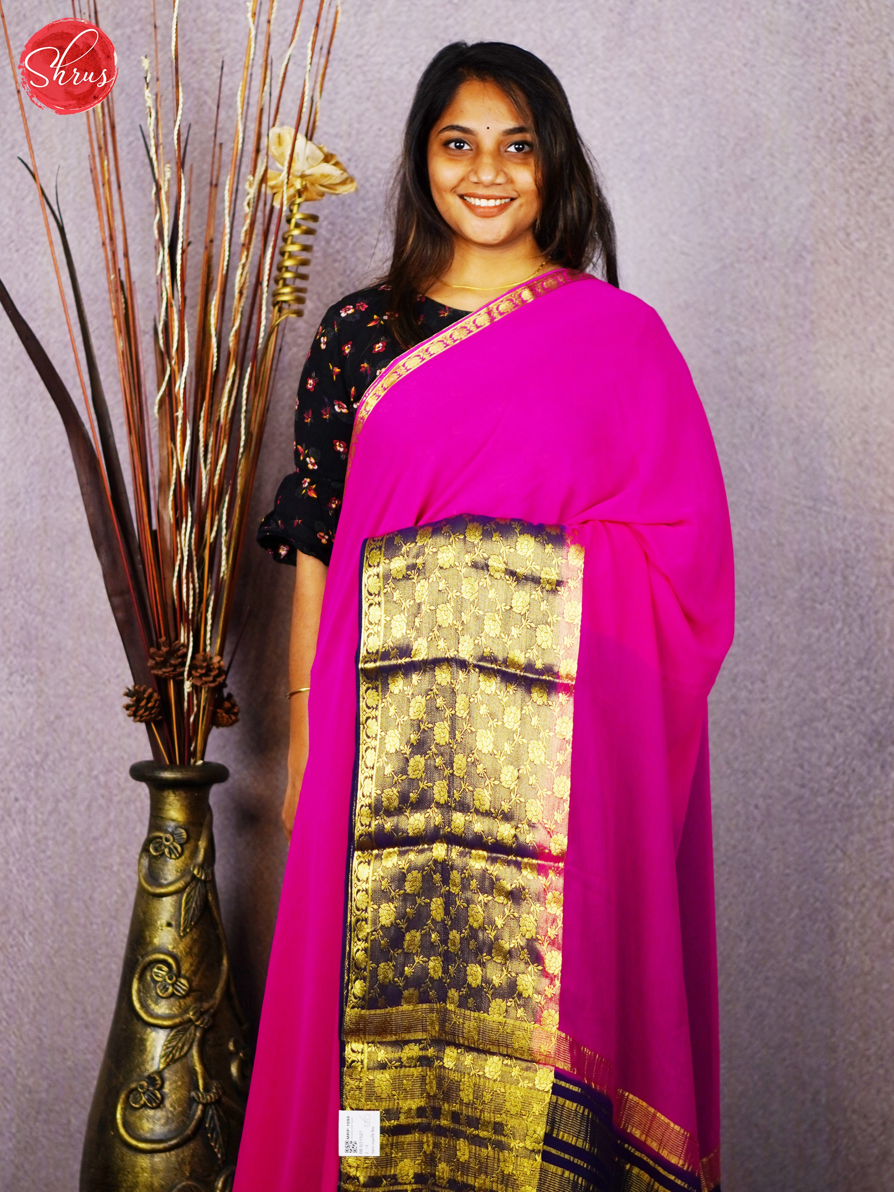 Pink & Blue  - Semi Mysore silk - Shop on ShrusEternity.com