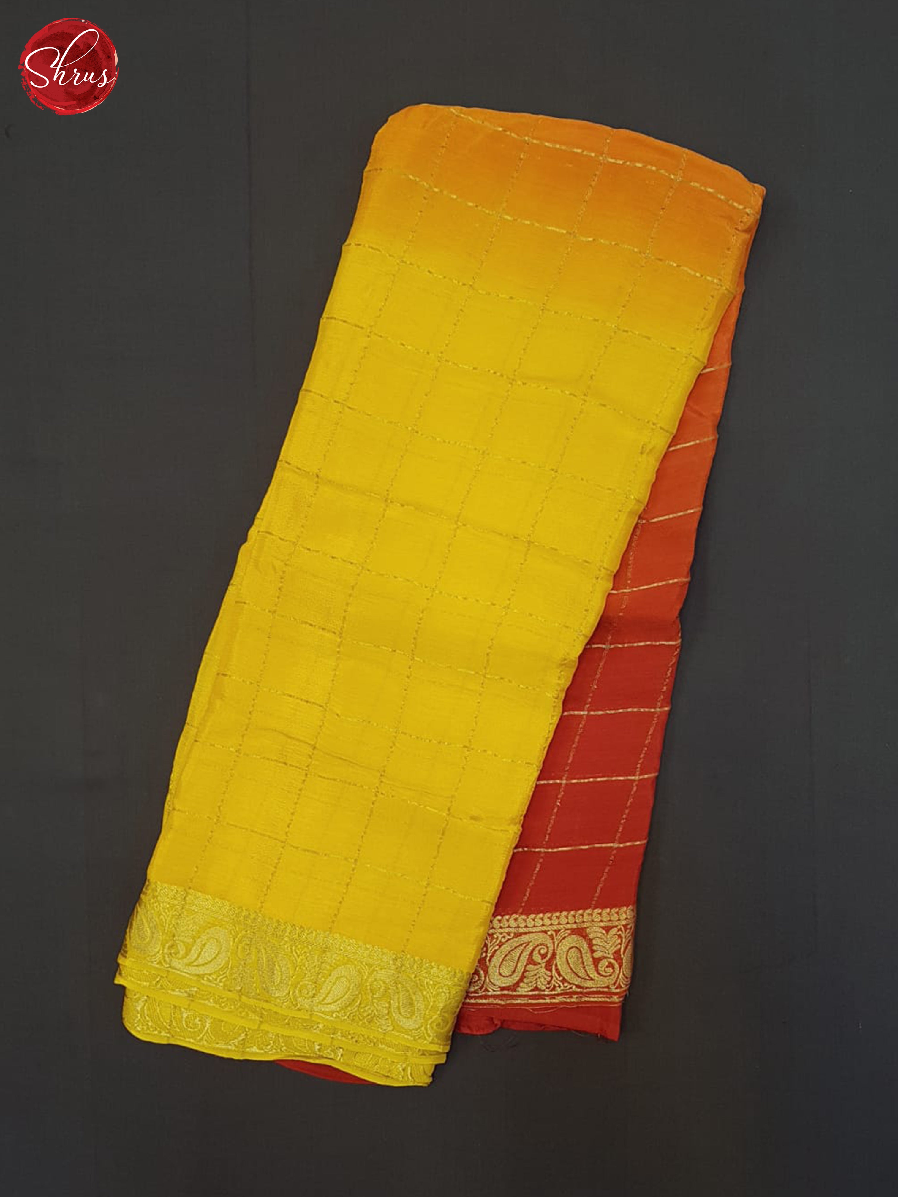 Yellow And Orange-semi crepe saree - Shop on ShrusEternity.com