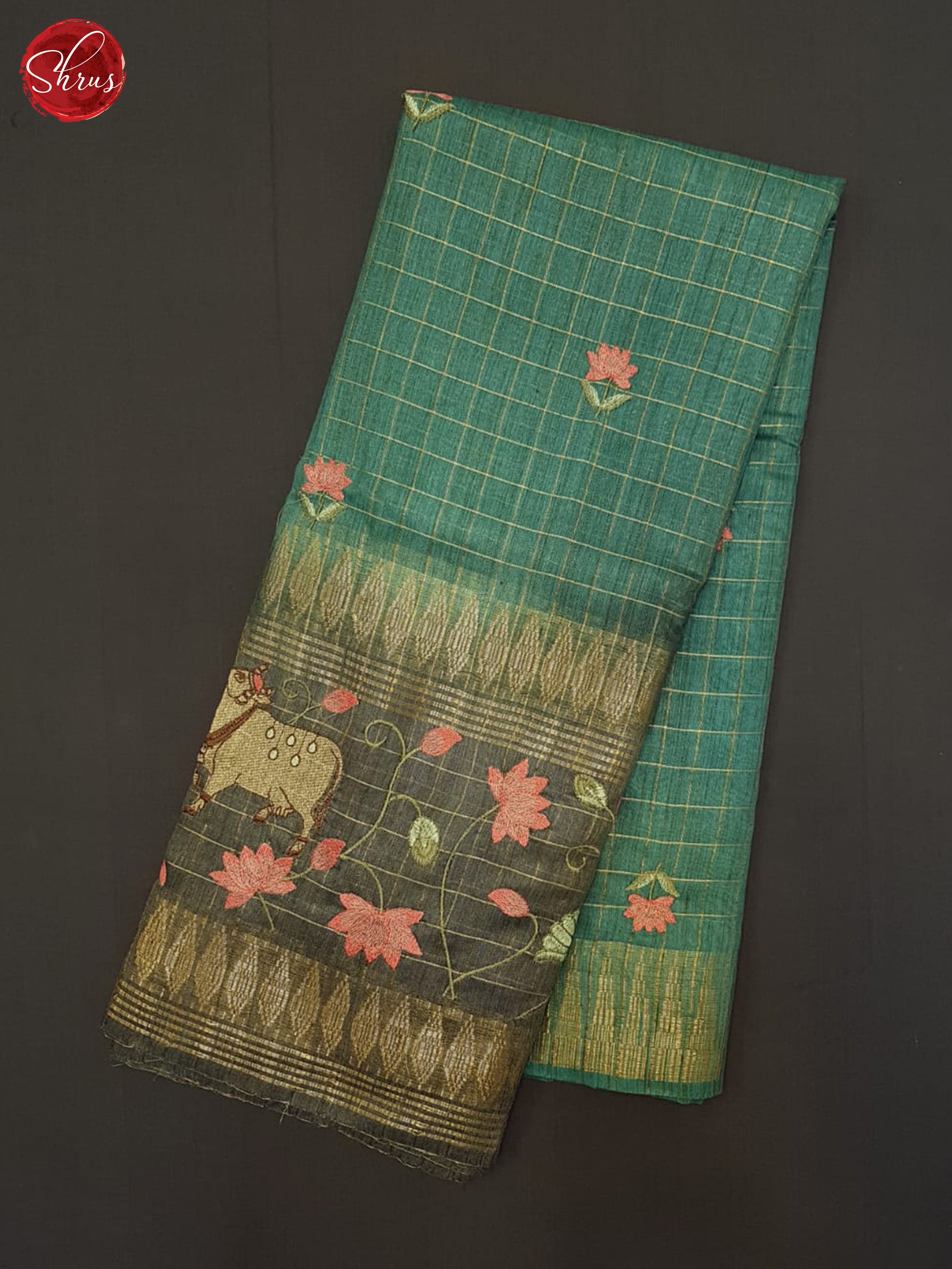 Greenish Blue And Grey - Semi Tussar Saree - Shop on ShrusEternity.com