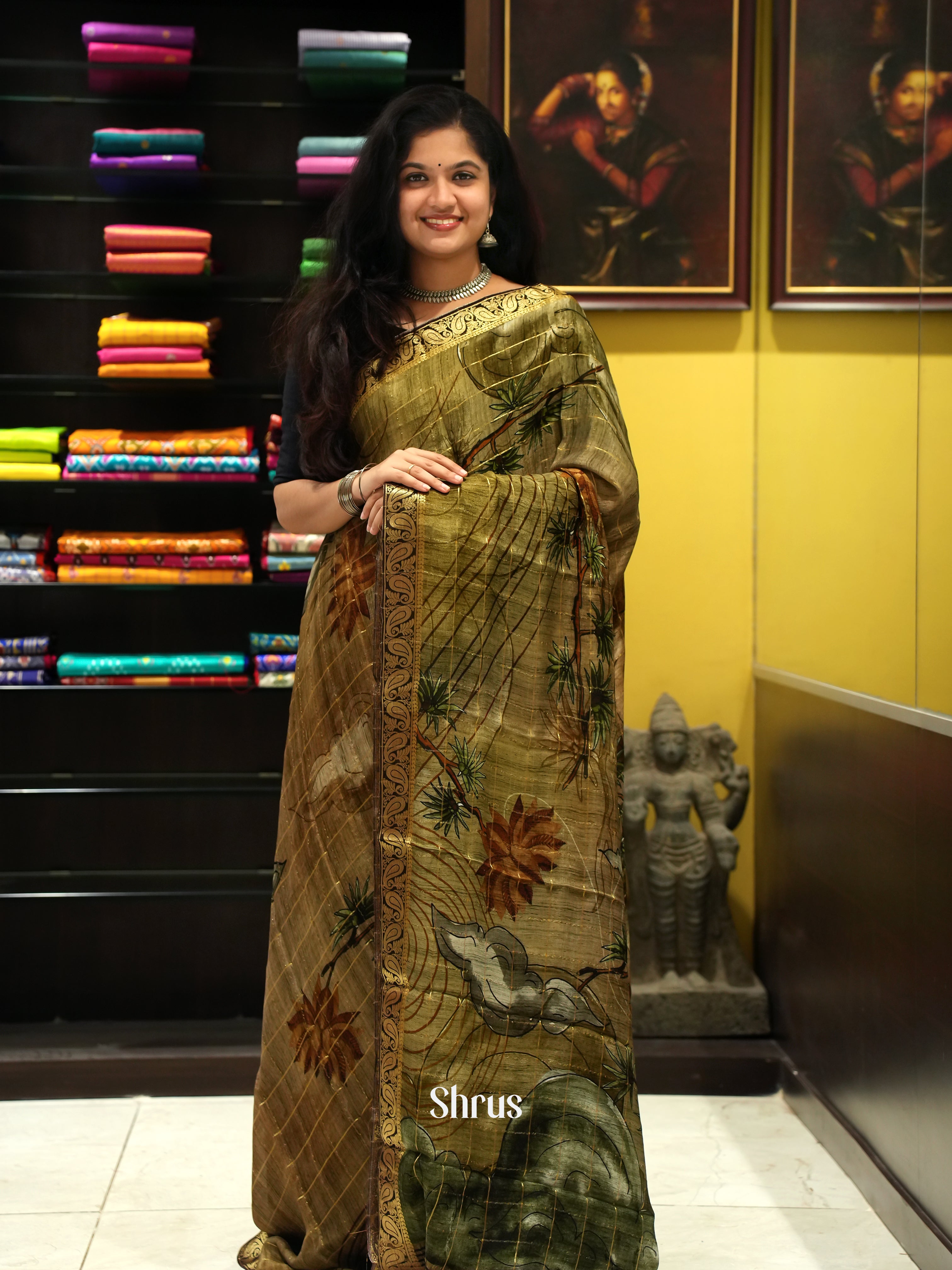 Brown(Single Tone) - Semi Crepe Saree