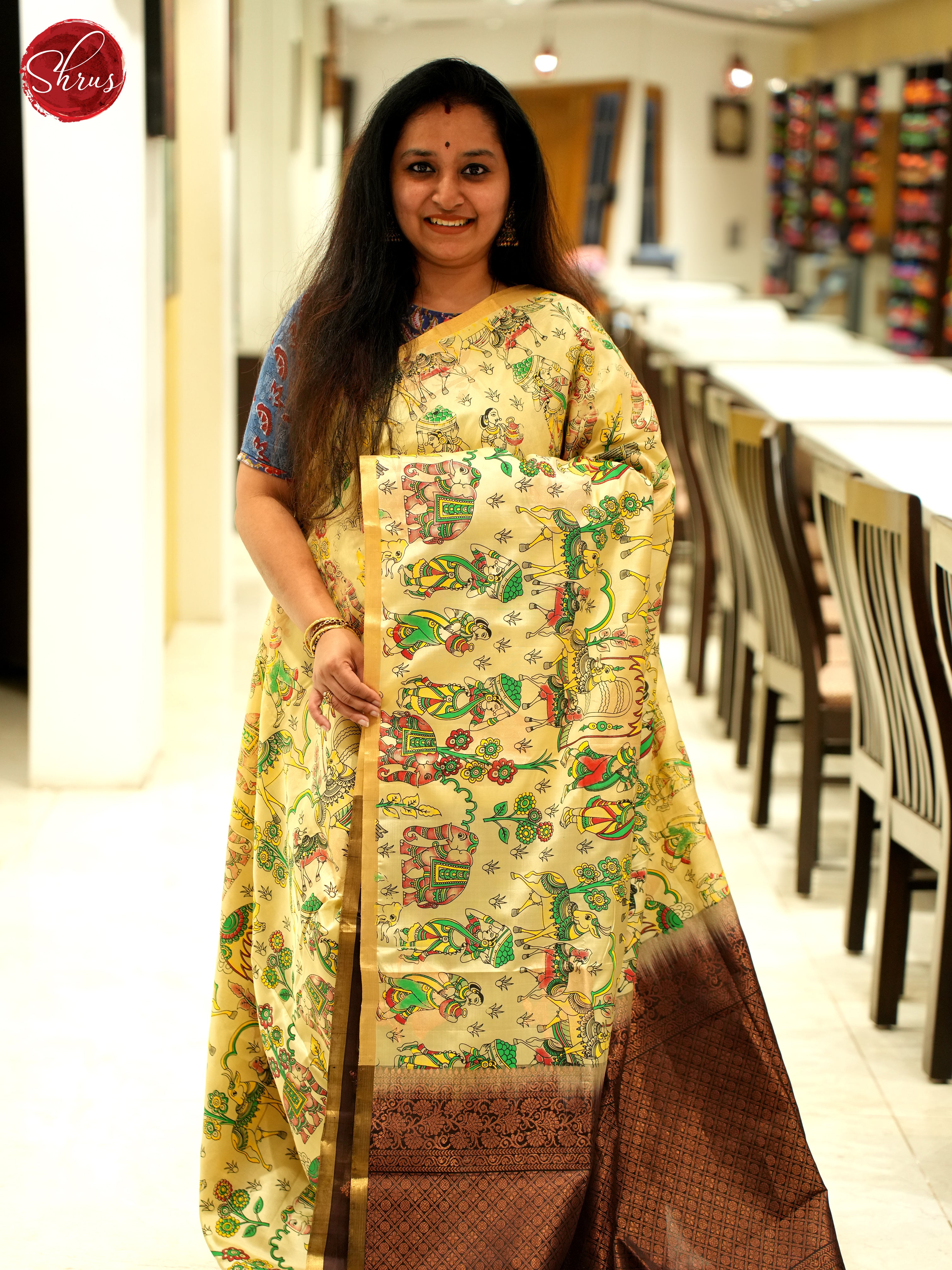 Cream & Brown - Softsilk-halfpure saree - Shop on ShrusEternity.com