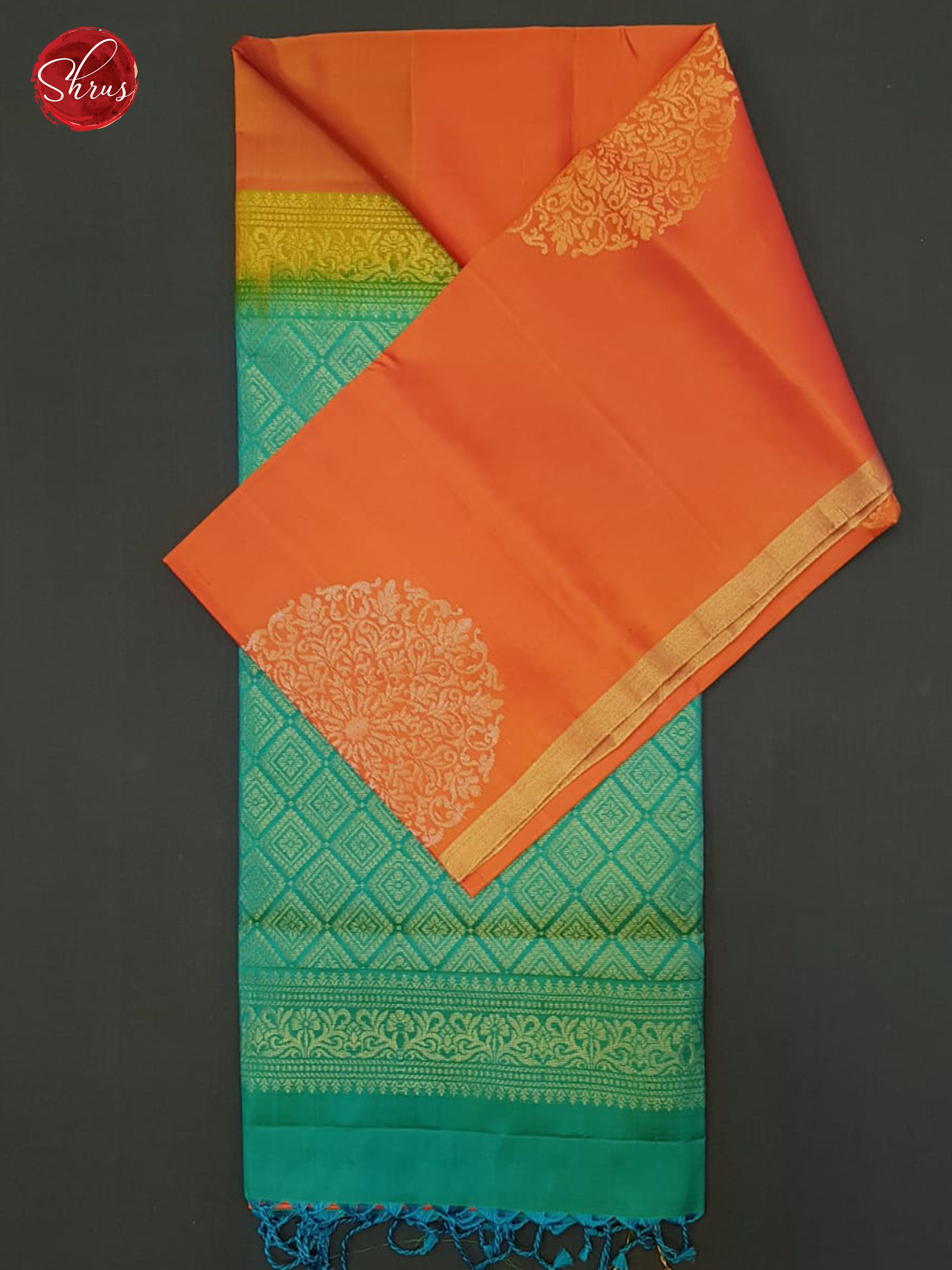 Orange & Teal  - Softsilk-halfpure saree