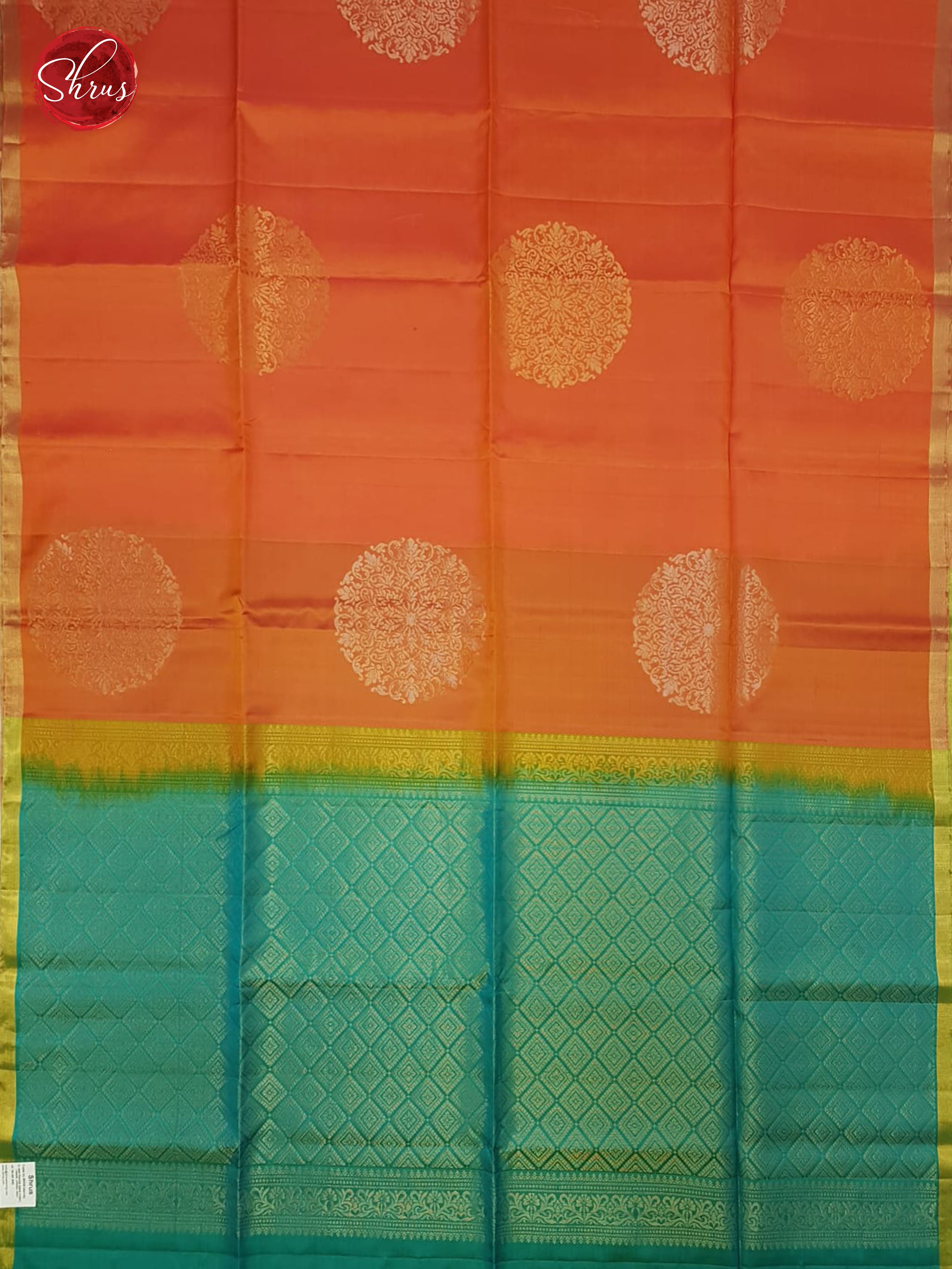 Orange & Teal  - Softsilk-halfpure saree