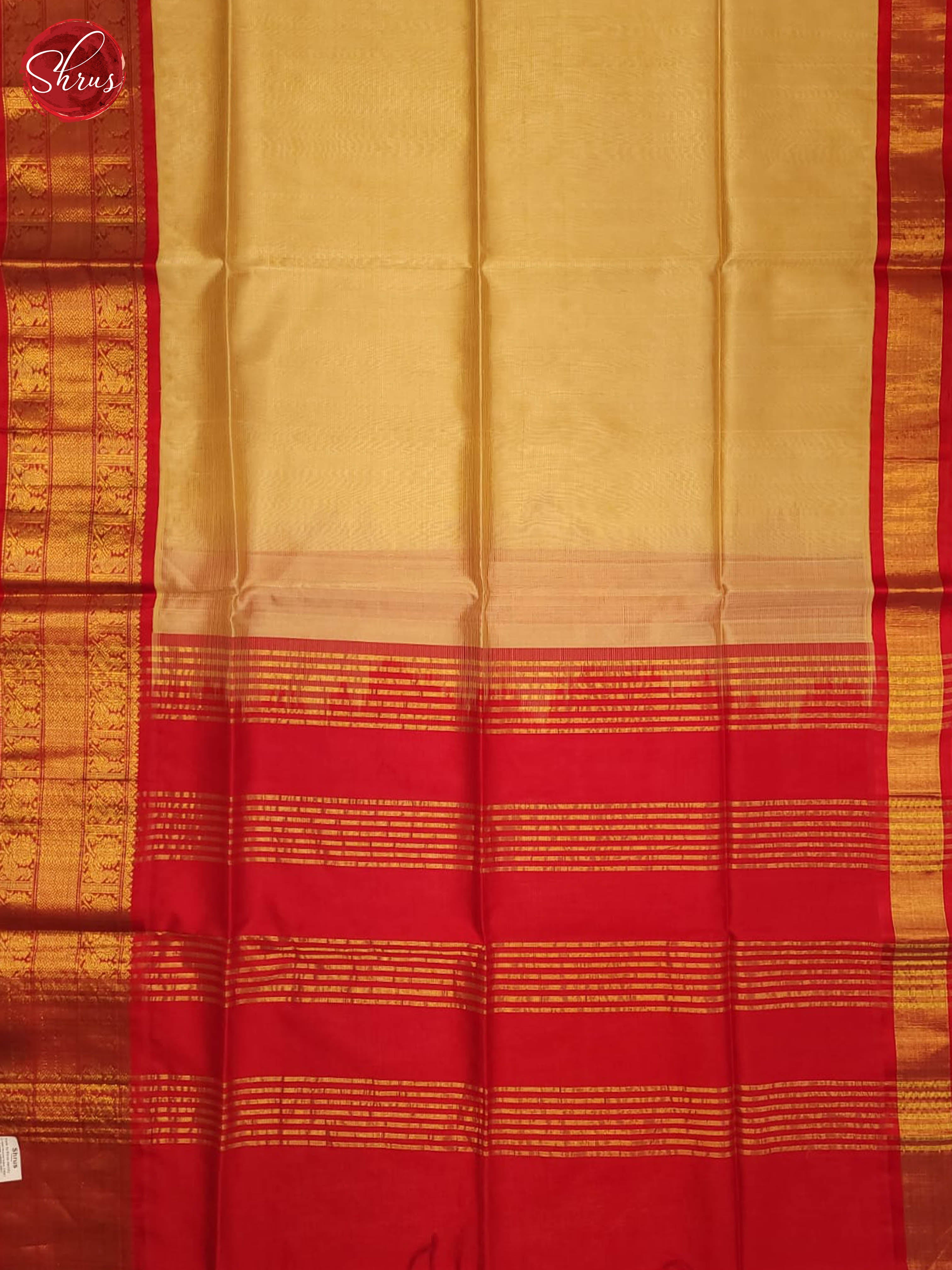 Beige & Red -Silk Cotton Saree - Shop on ShrusEternity.com