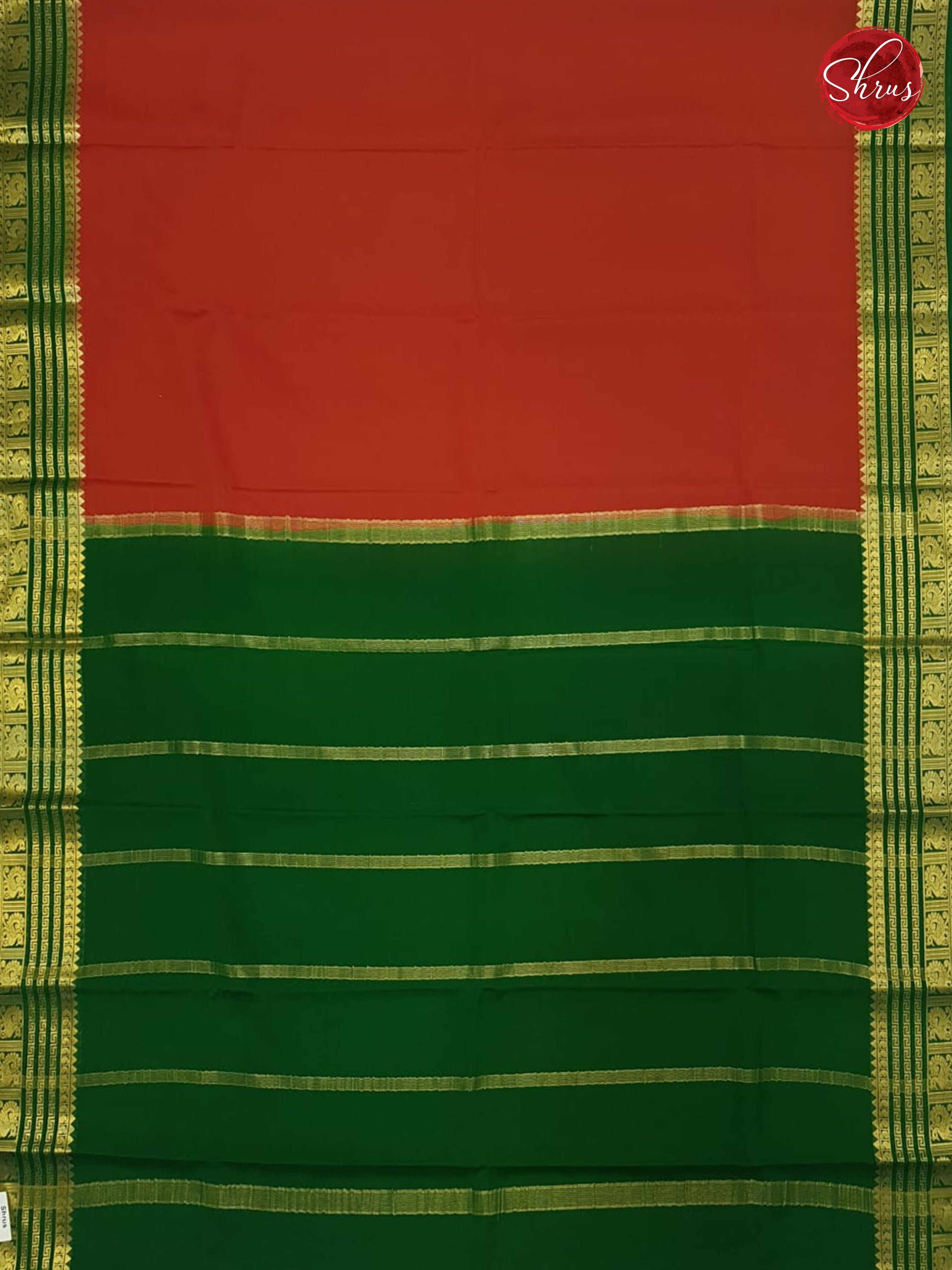 Orange & Green- Mysore Silk Saree - Shop on ShrusEternity.com