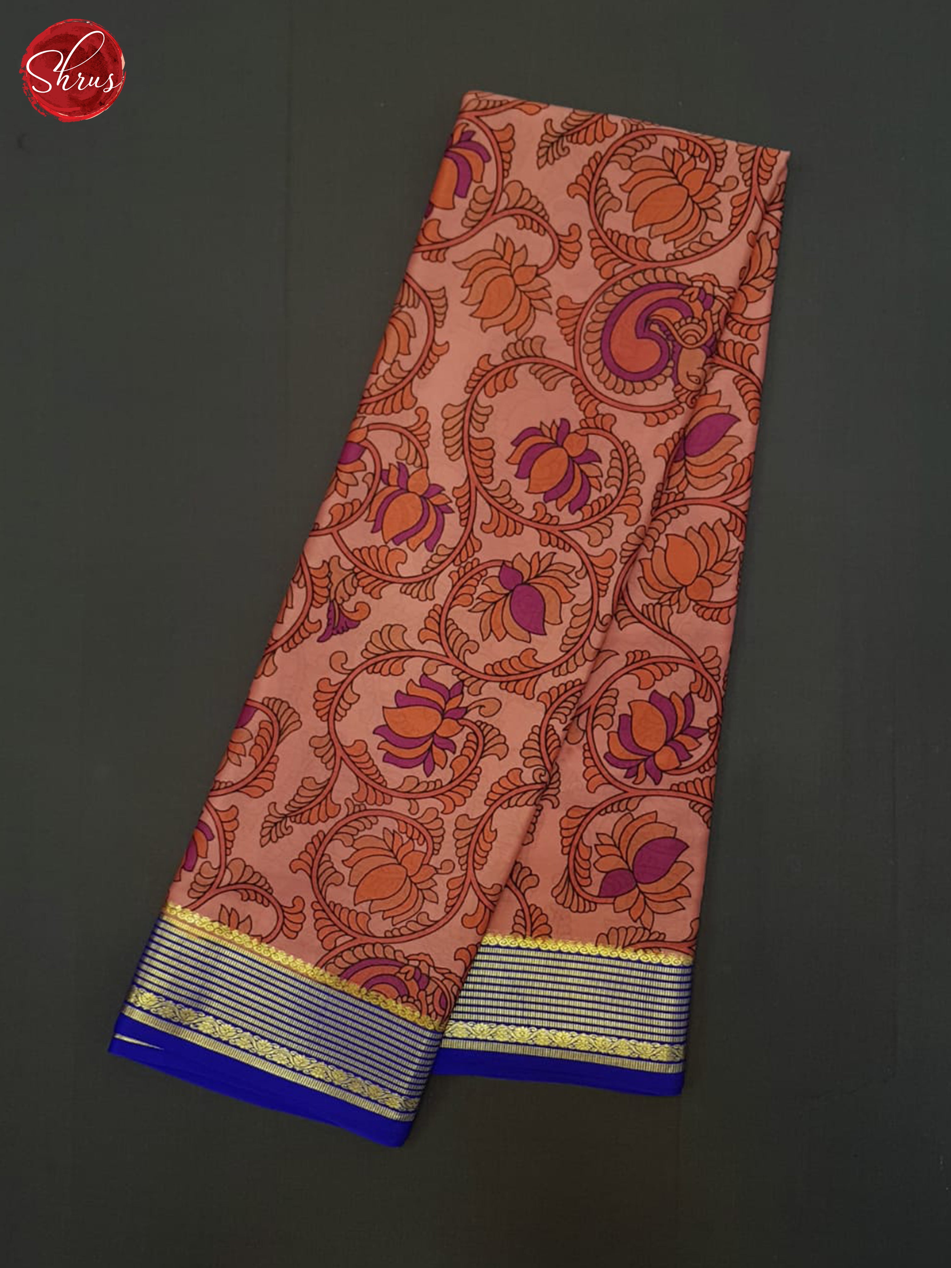 Peachish Pink And Blue- Mysore Silk - Shop on ShrusEternity.com