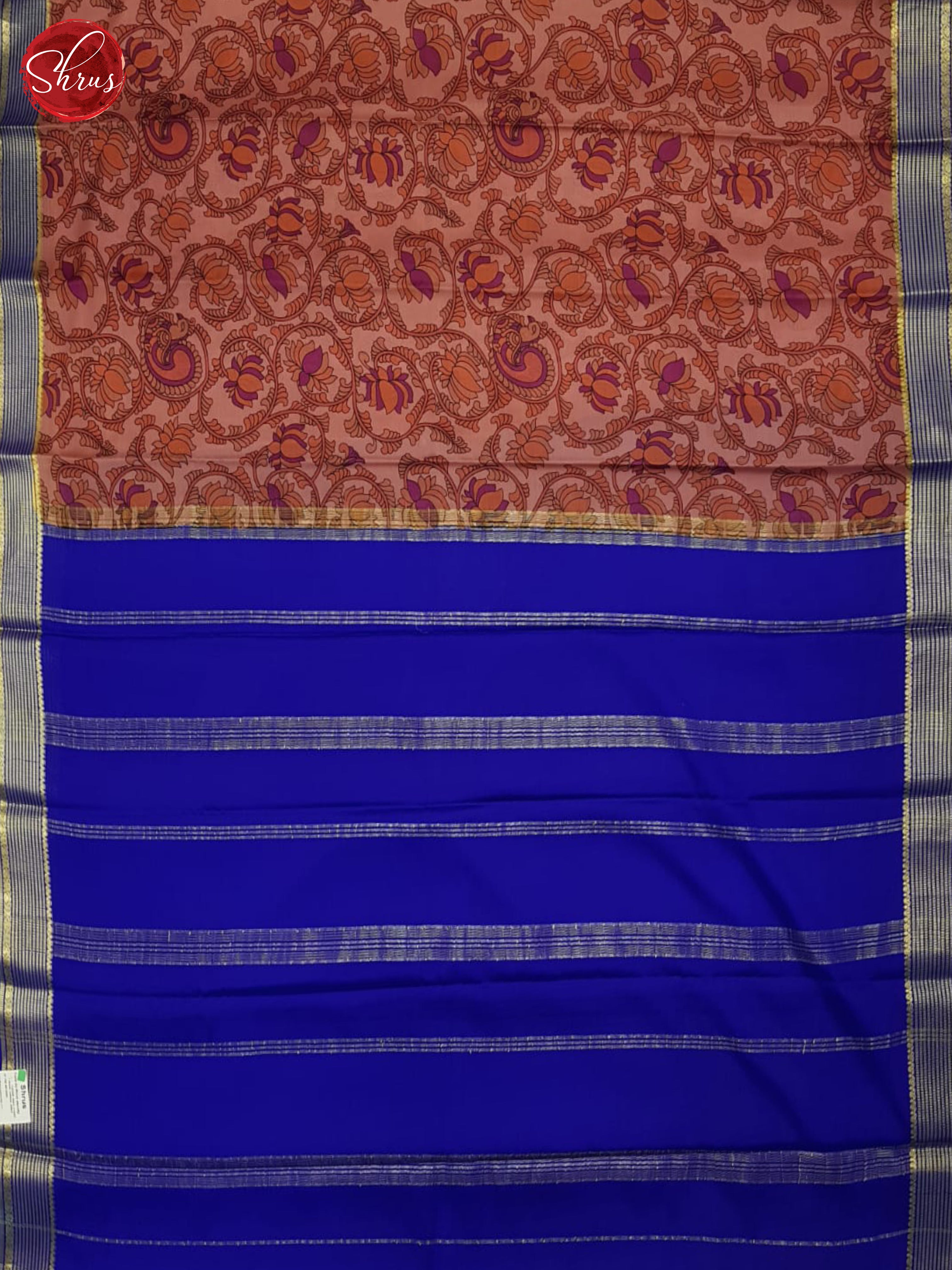 Peachish Pink And Blue- Mysore Silk - Shop on ShrusEternity.com