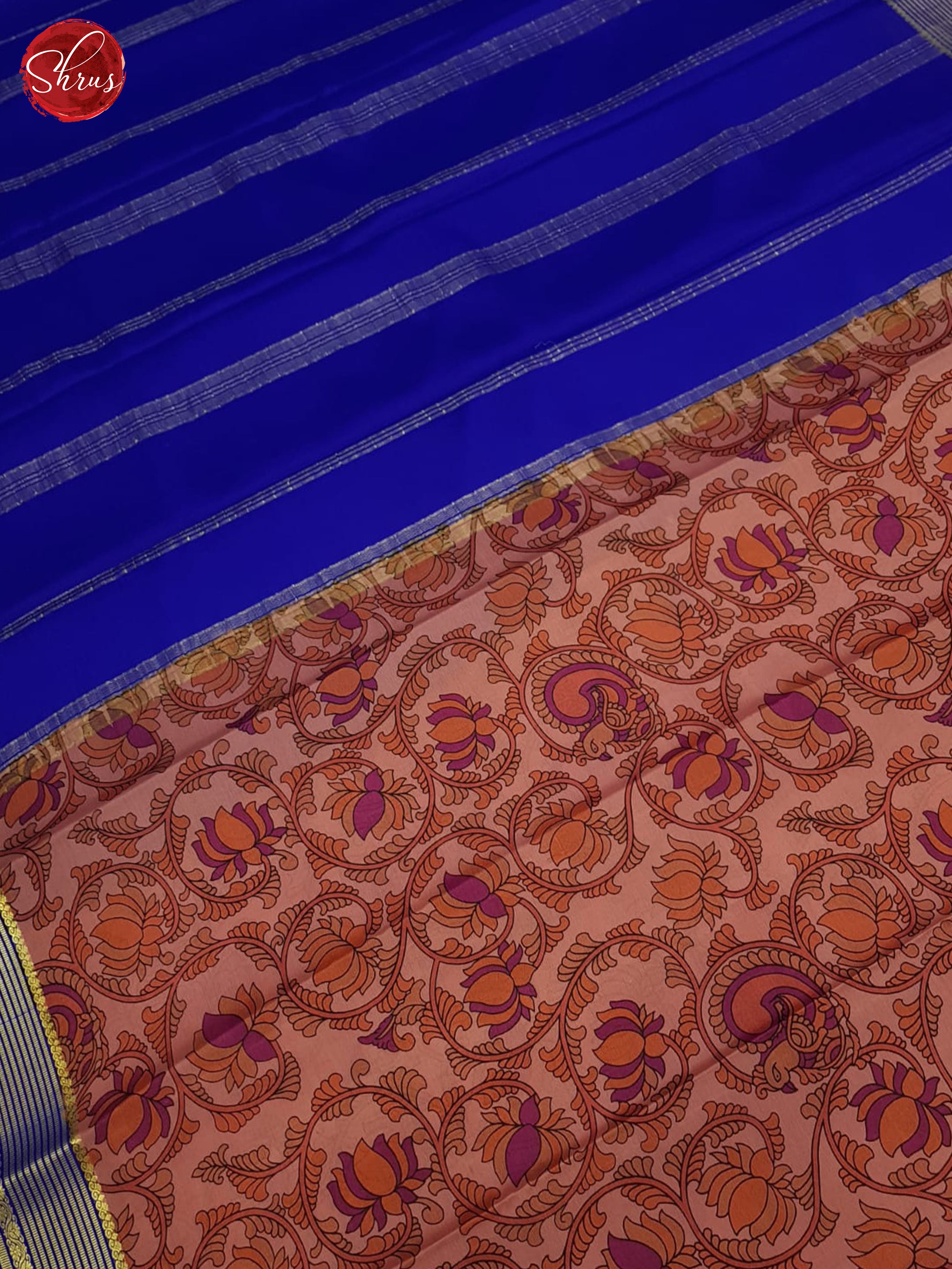 Peachish Pink And Blue- Mysore Silk - Shop on ShrusEternity.com