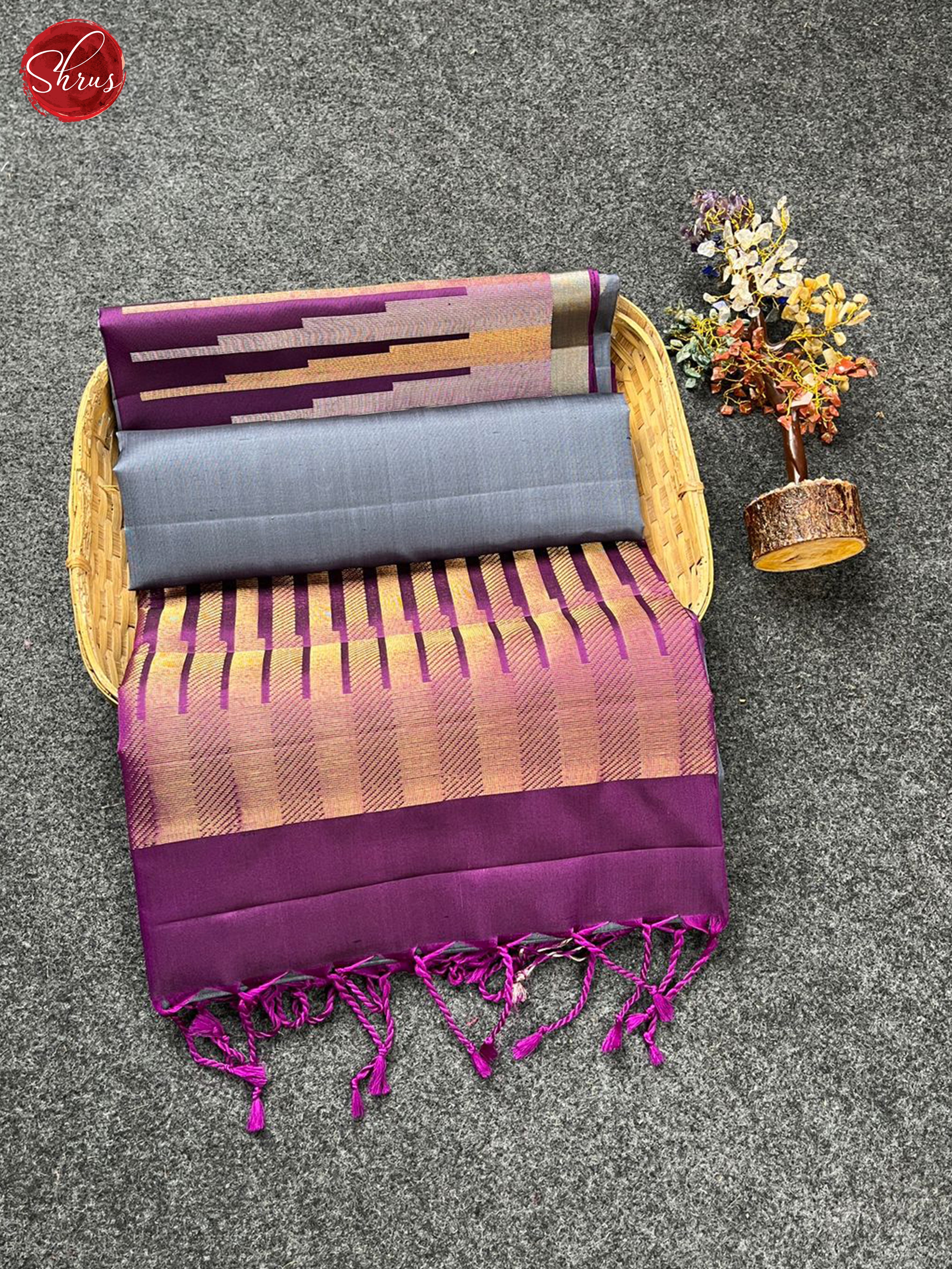 Gey & Purple- Soft Silk Saree - Shop on ShrusEternity.com