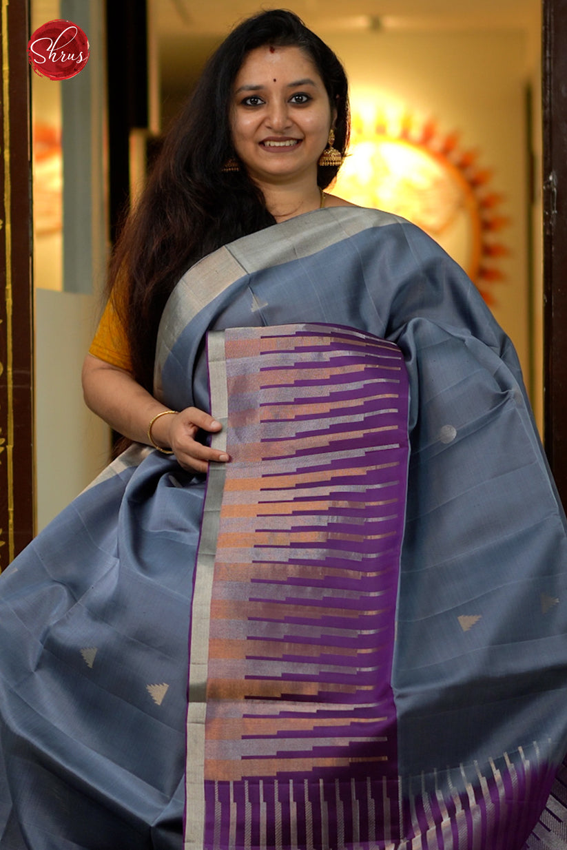 GREY & Purple- Soft Silk Saree - Shop on ShrusEternity.com