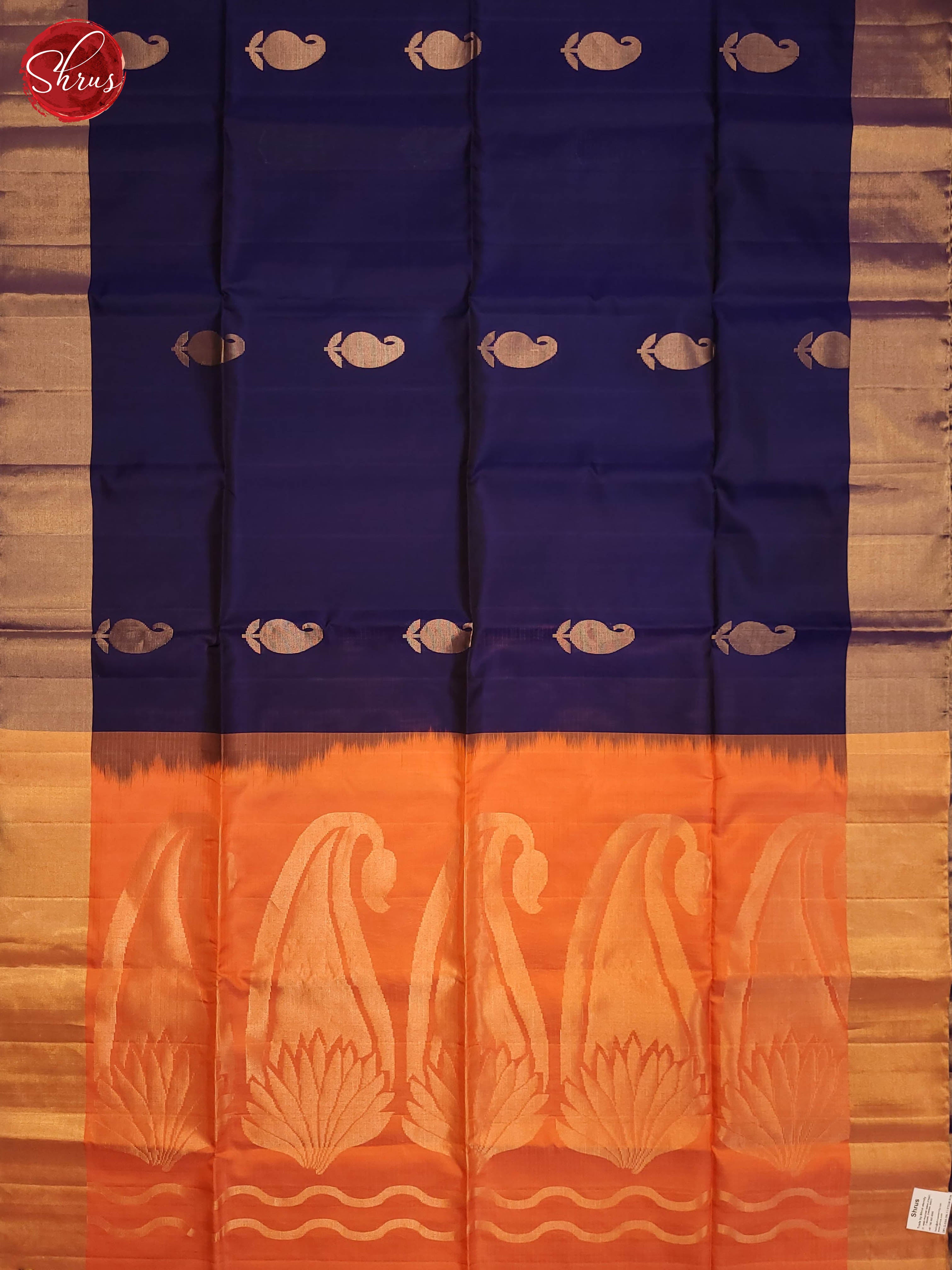 Navy Blue and Orange- Soft Silk Saree - Shop on ShrusEternity.com