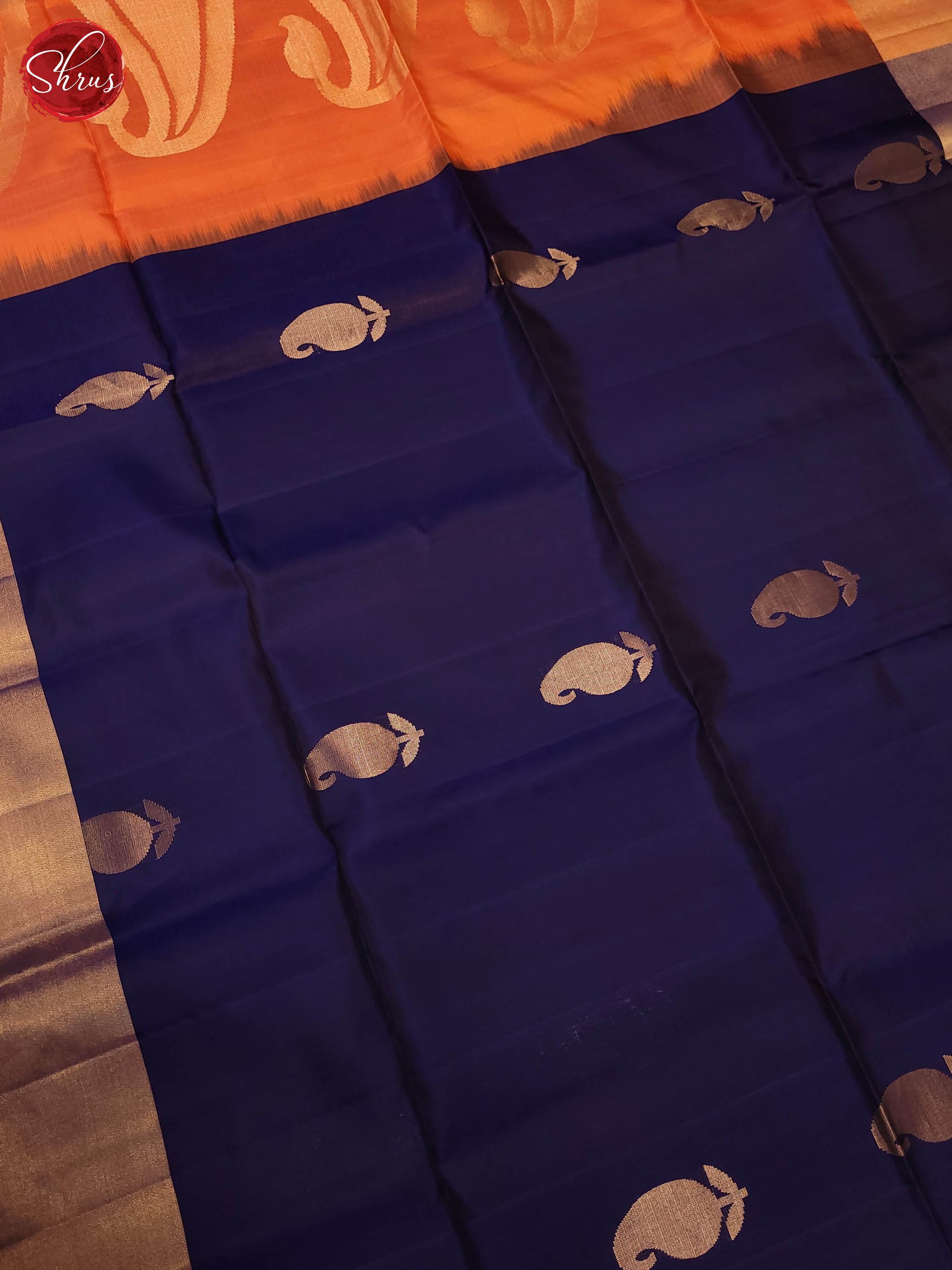 Navy Blue and Orange- Soft Silk Saree - Shop on ShrusEternity.com