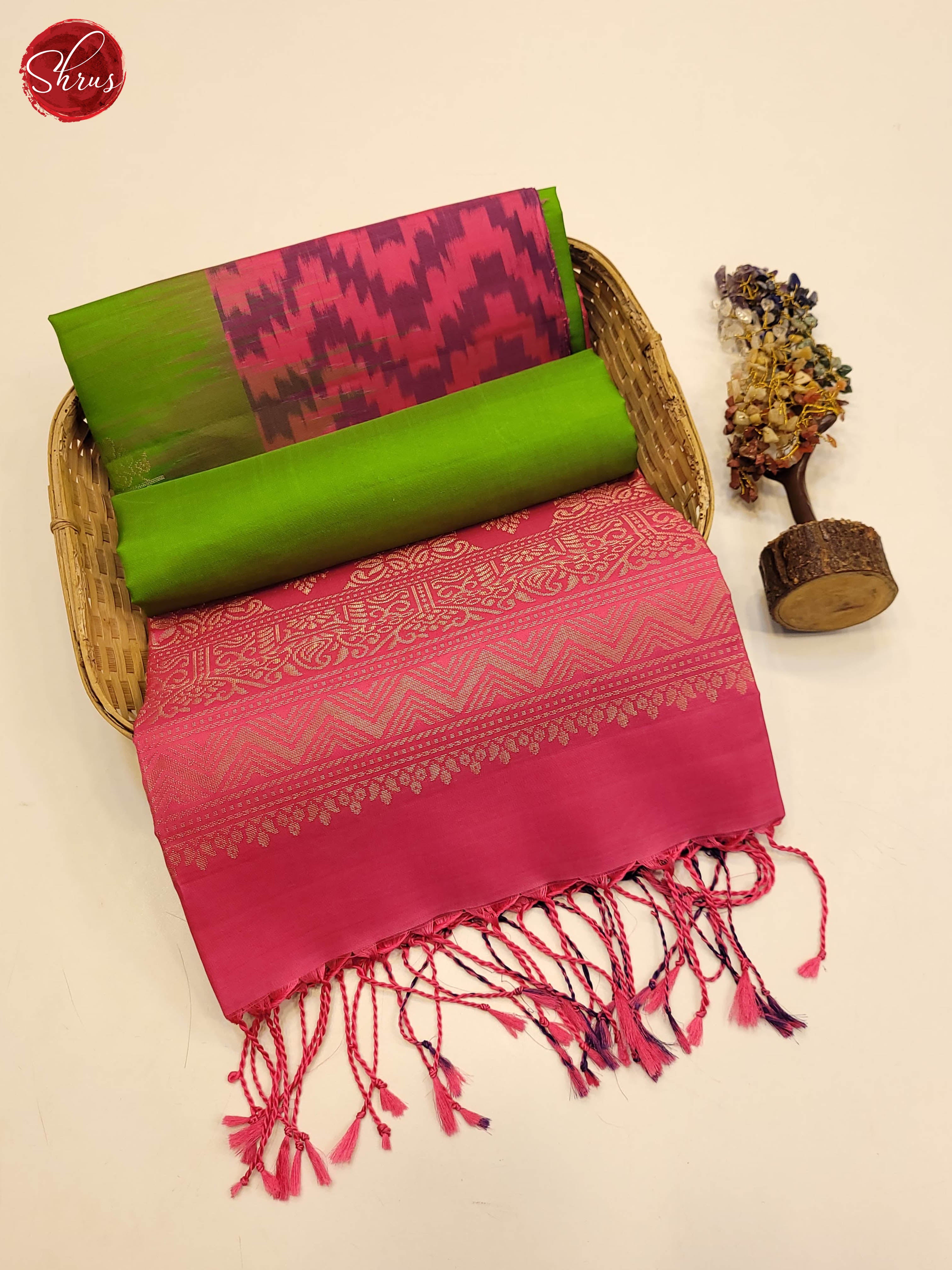 Green and pink-Soft Silk Saree - Shop on ShrusEternity.com