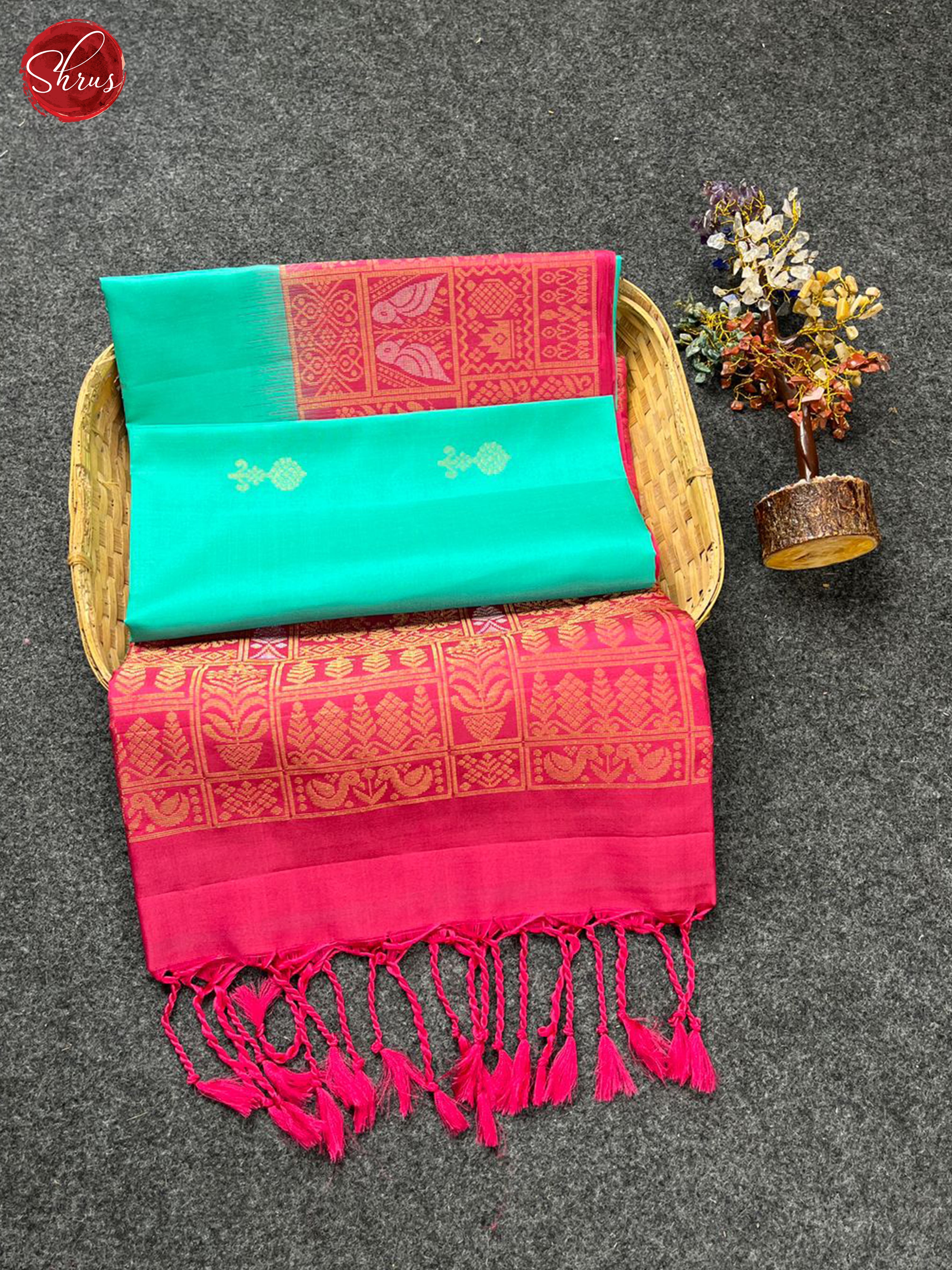 Teal Blue & Pink - Soft Silk Saree - Shop on ShrusEternity.com