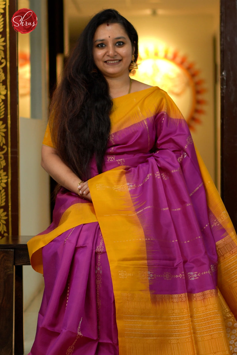 Buy Yellow-Purple Handwoven Double Ikat Silk Saree Online at Jaypore.com
