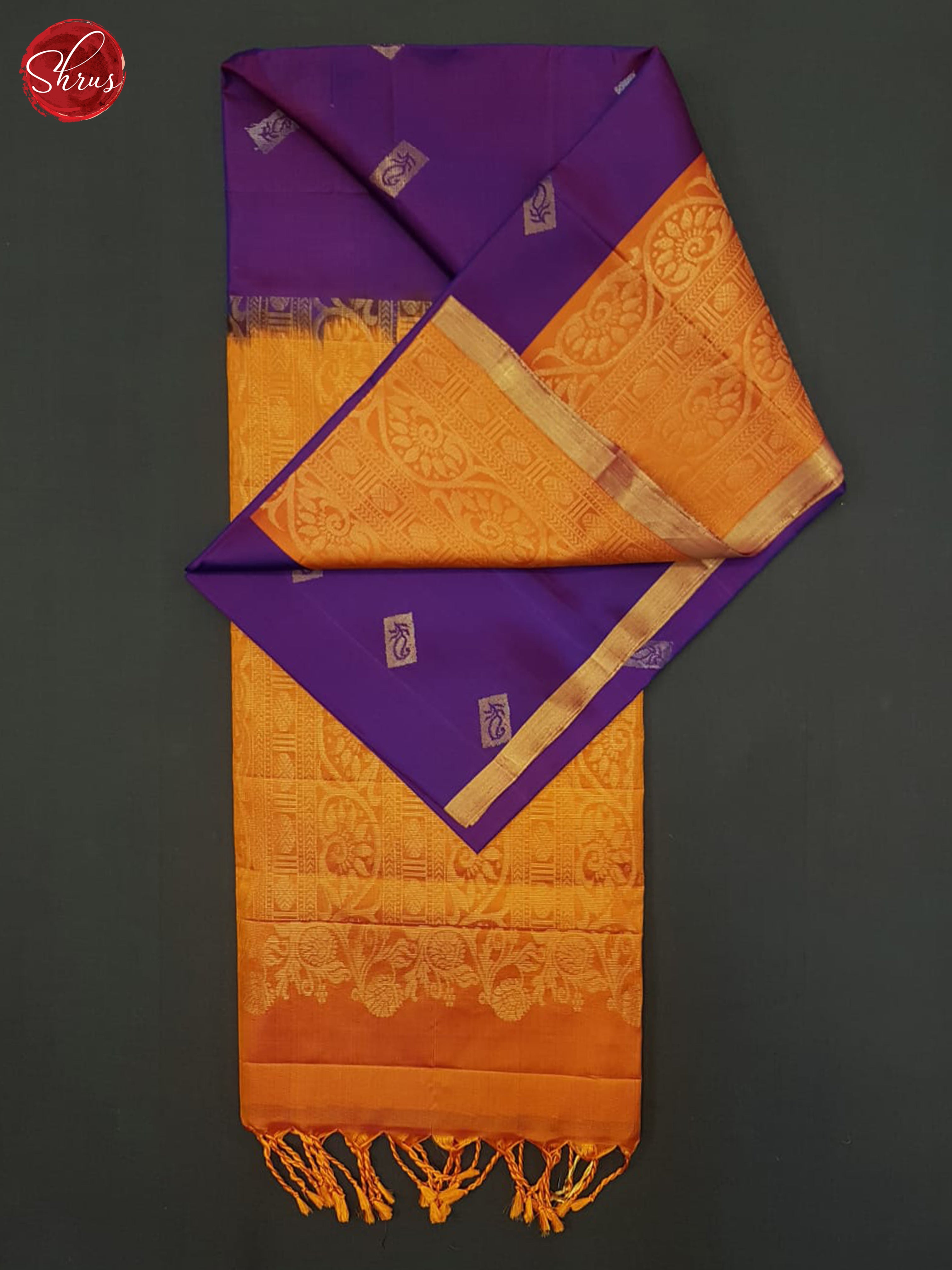 Purple & Orange- Soft Silk Halfpure Saree - Shop on ShrusEternity.com