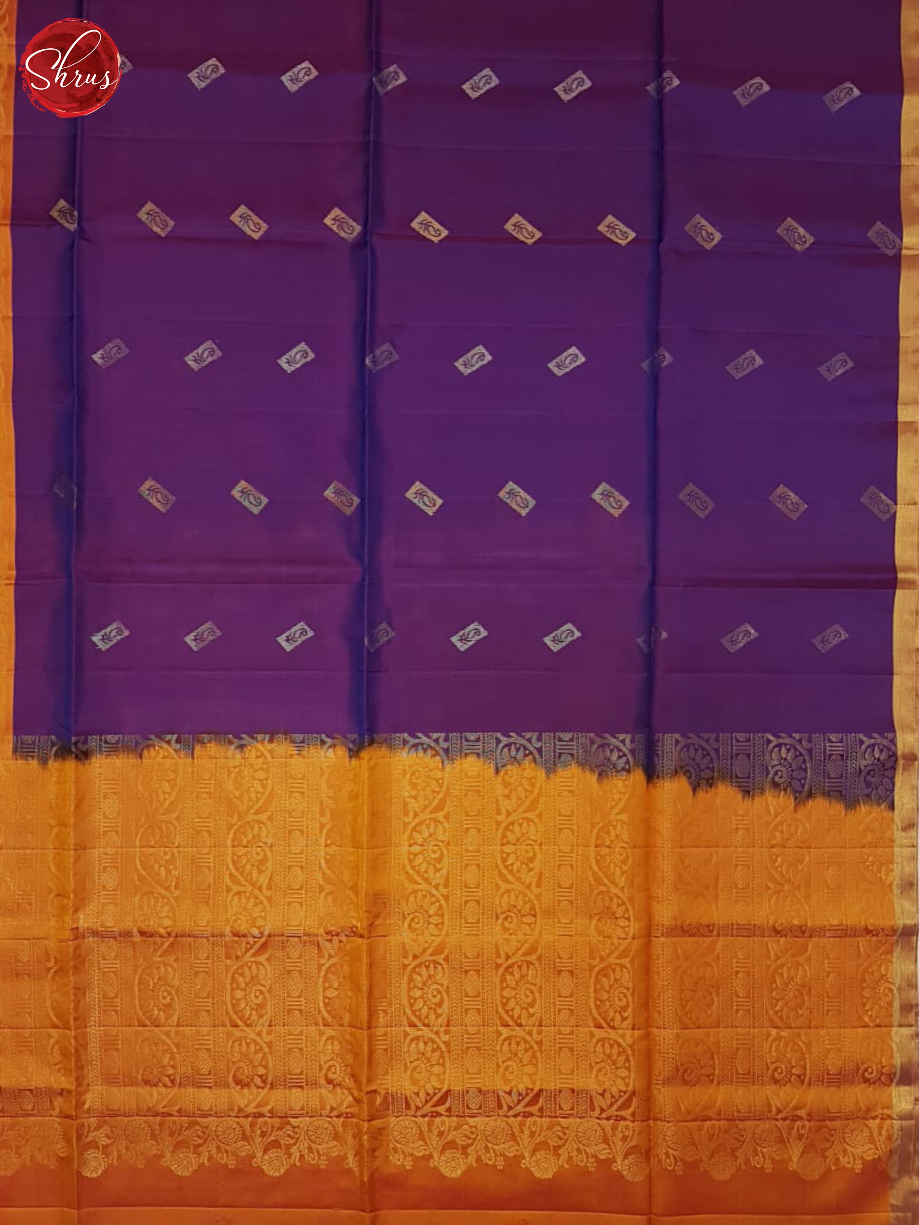 Purple & Orange- Soft Silk Halfpure Saree - Shop on ShrusEternity.com