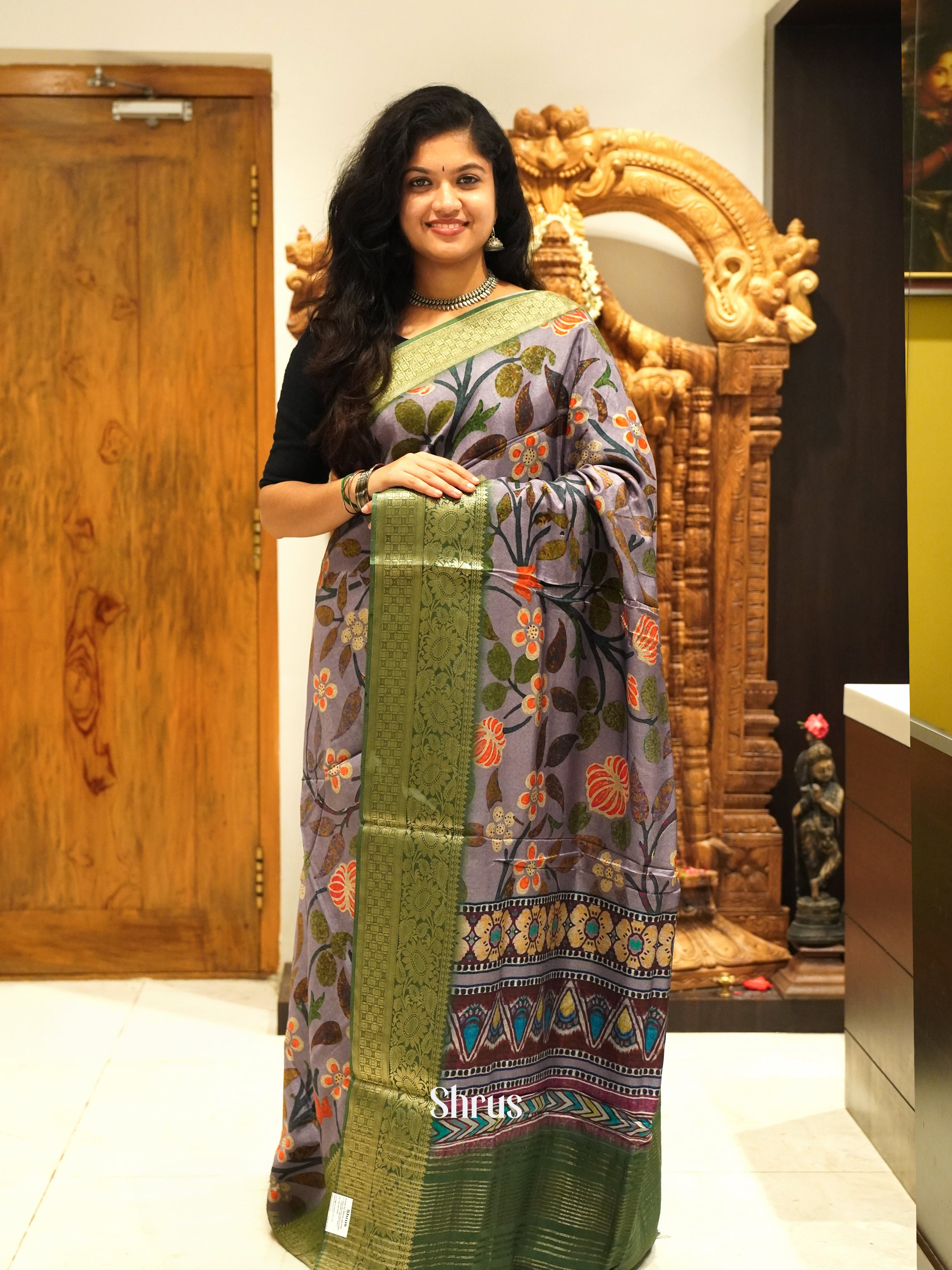 lavander and Green-semi crepe saree