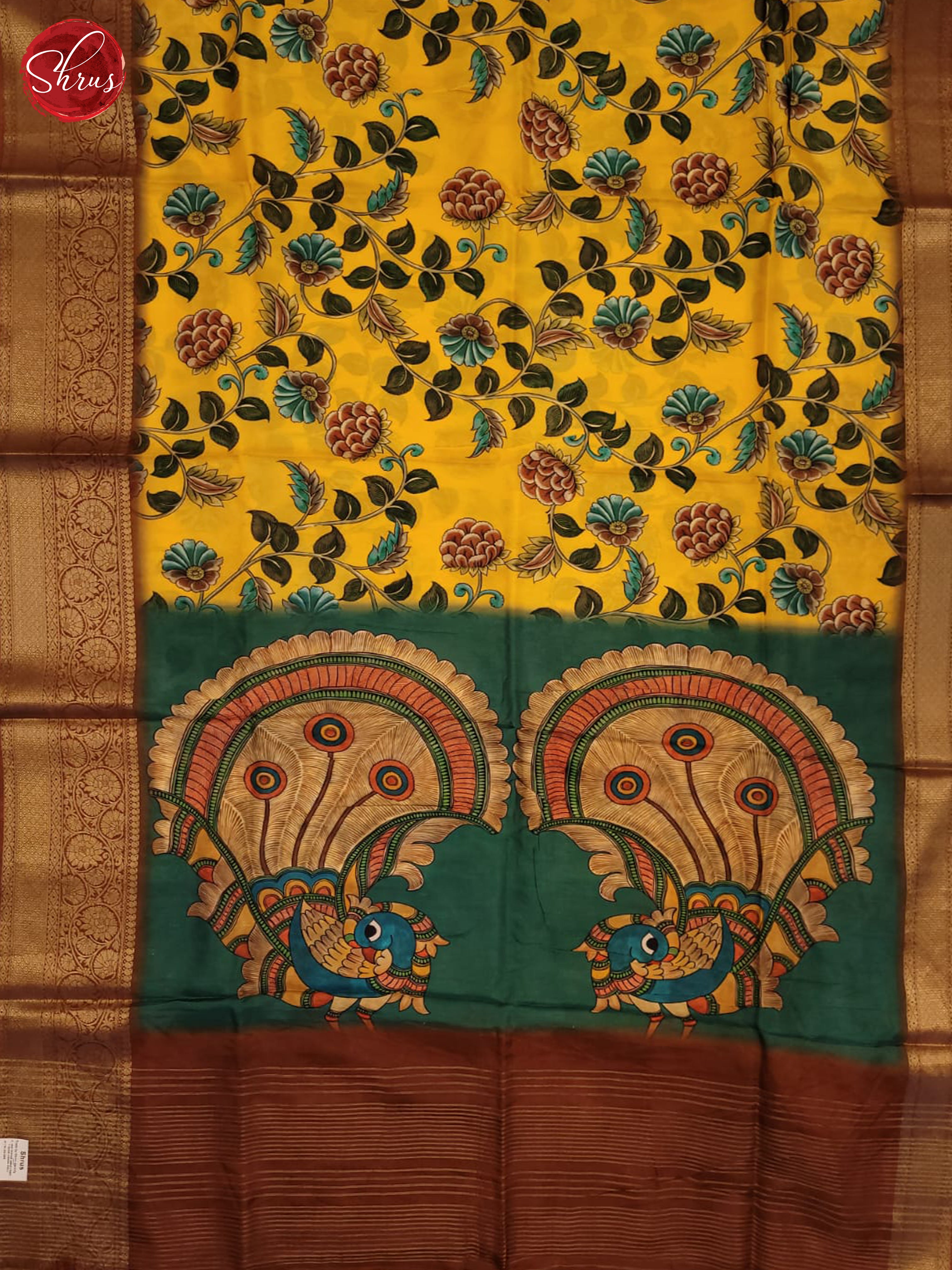 yellow and Brown-semi crepe saree - Shop on ShrusEternity.com