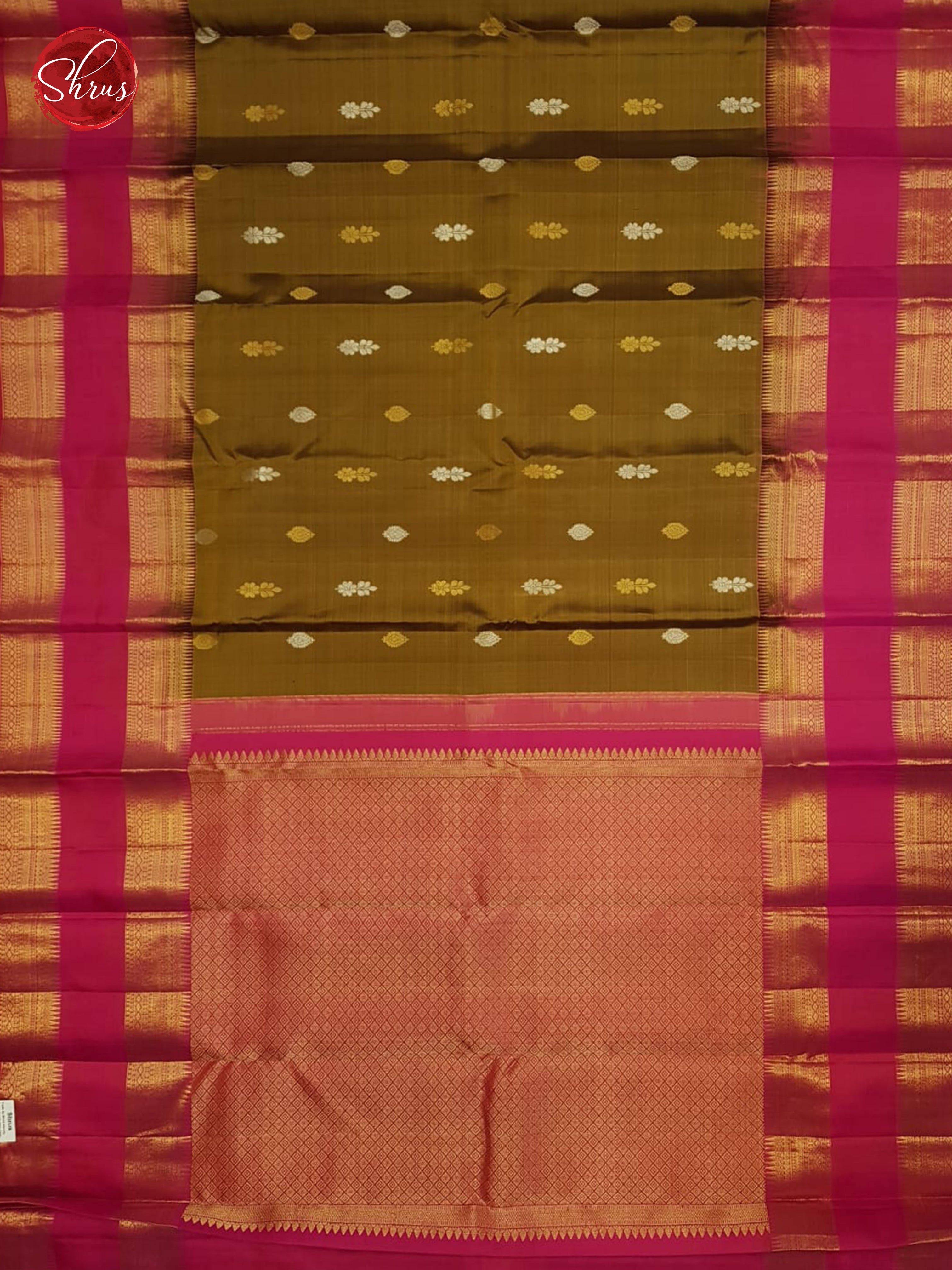 Mehandi Green & Pink  - Kanchipuram Silk Saree - Shop on ShrusEternity.com