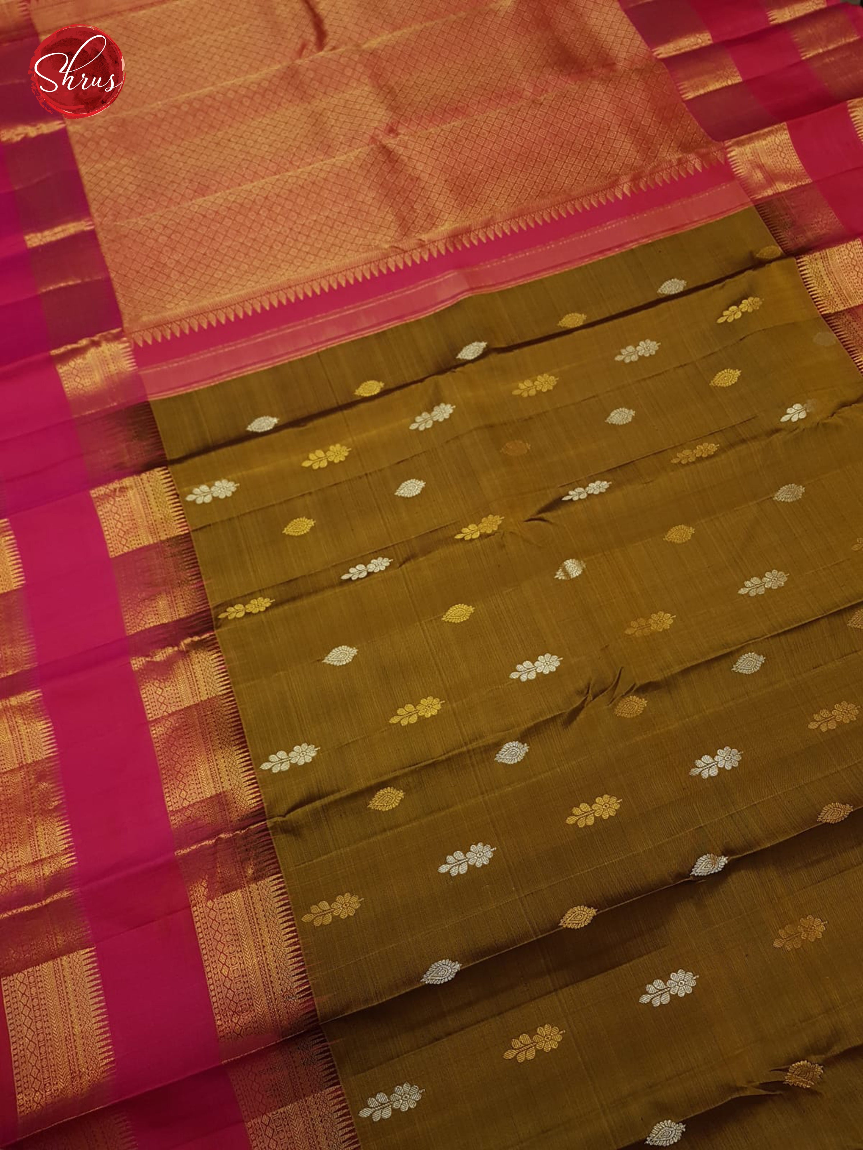 Mehandi Green & Pink  - Kanchipuram Silk Saree - Shop on ShrusEternity.com