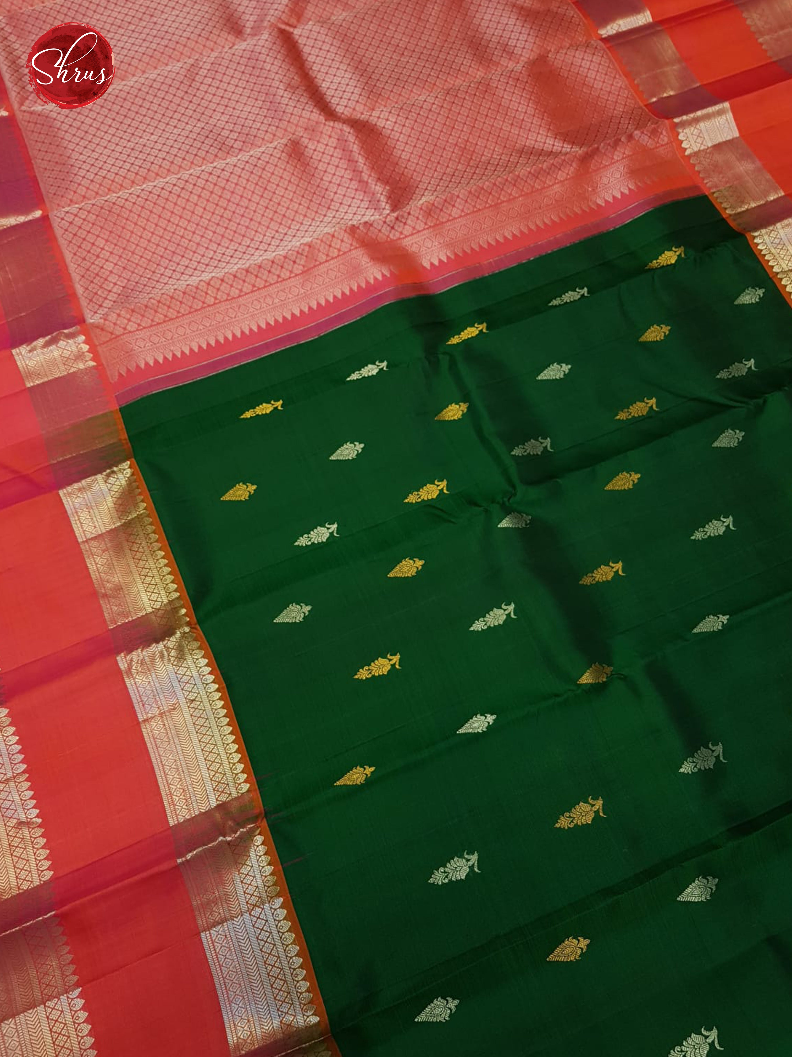 Green & Orangish Pink - Kanchipuram Silk Saree - Shop on ShrusEternity.com