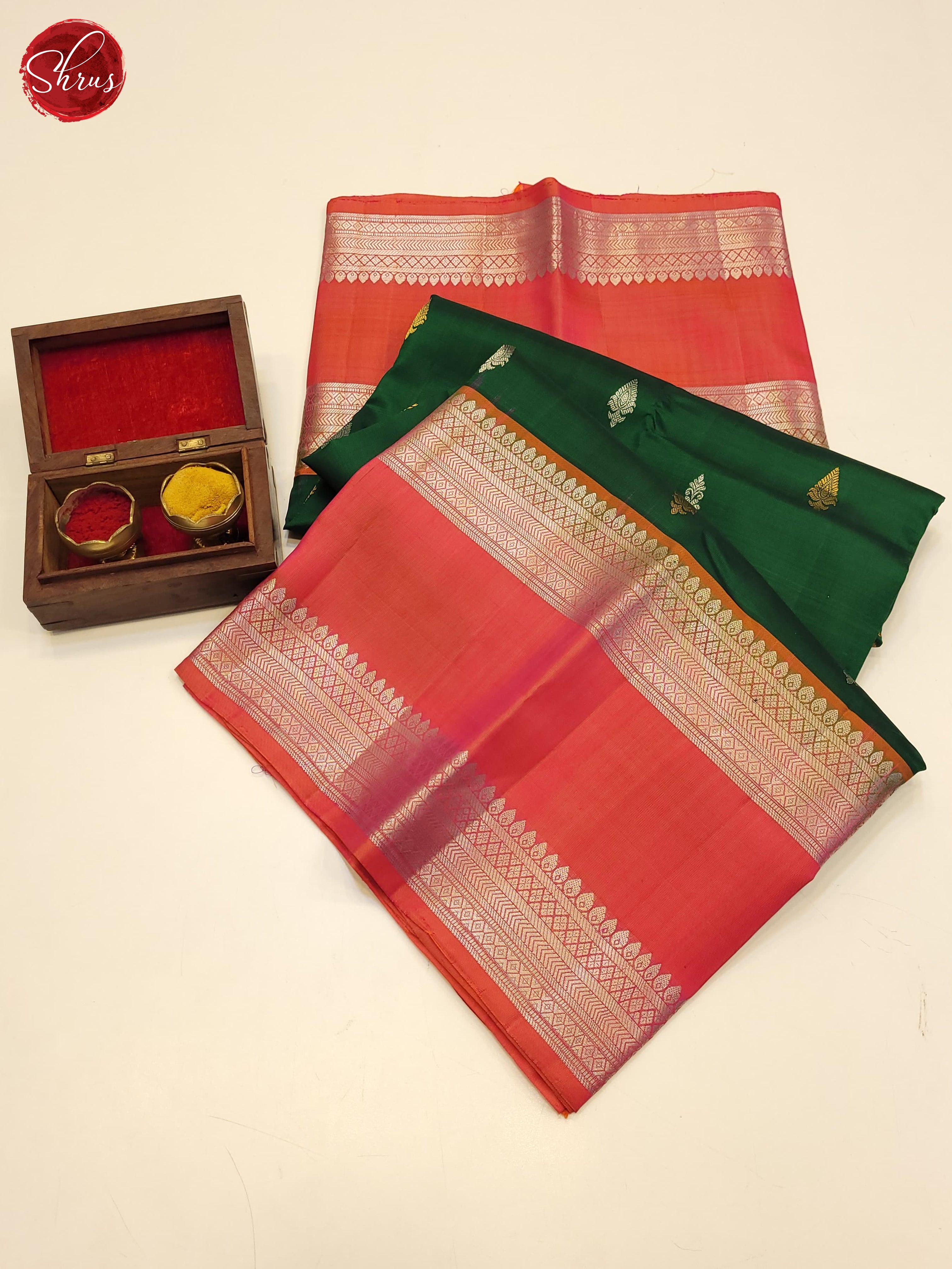 Green & Orangish Pink - Kanchipuram Silk Saree - Shop on ShrusEternity.com