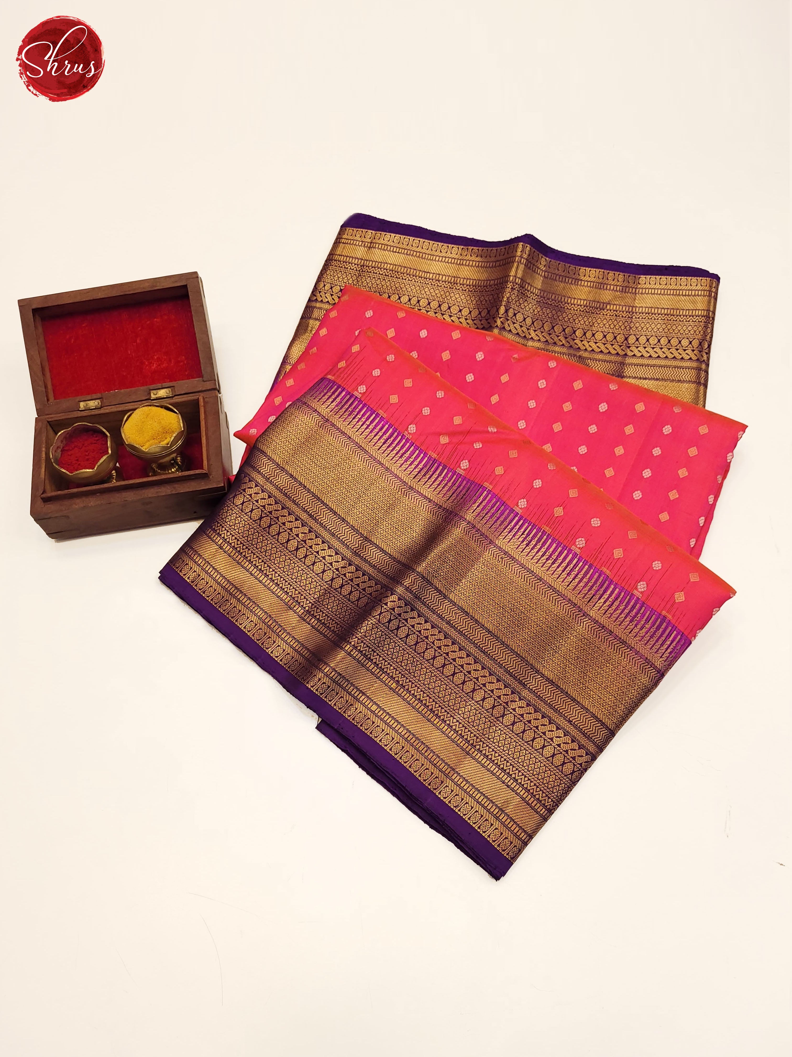 Pink & Purple - Kanchipuram Silk Saree - Shop on ShrusEternity.com