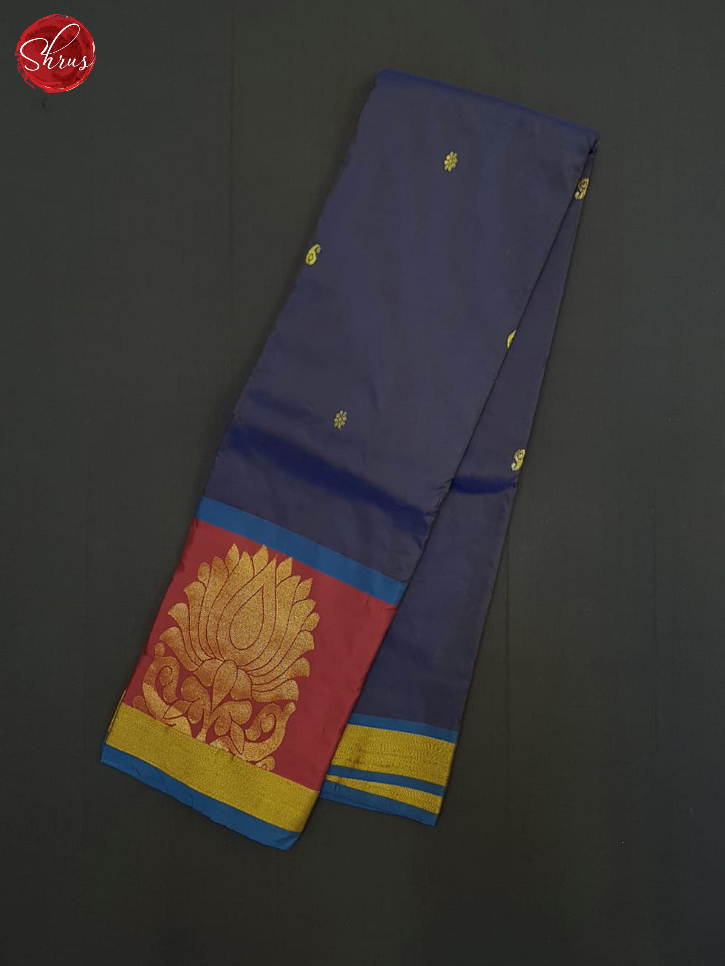 Blueish Grey And Blue-Semi soft silk saree - Shop on ShrusEternity.com