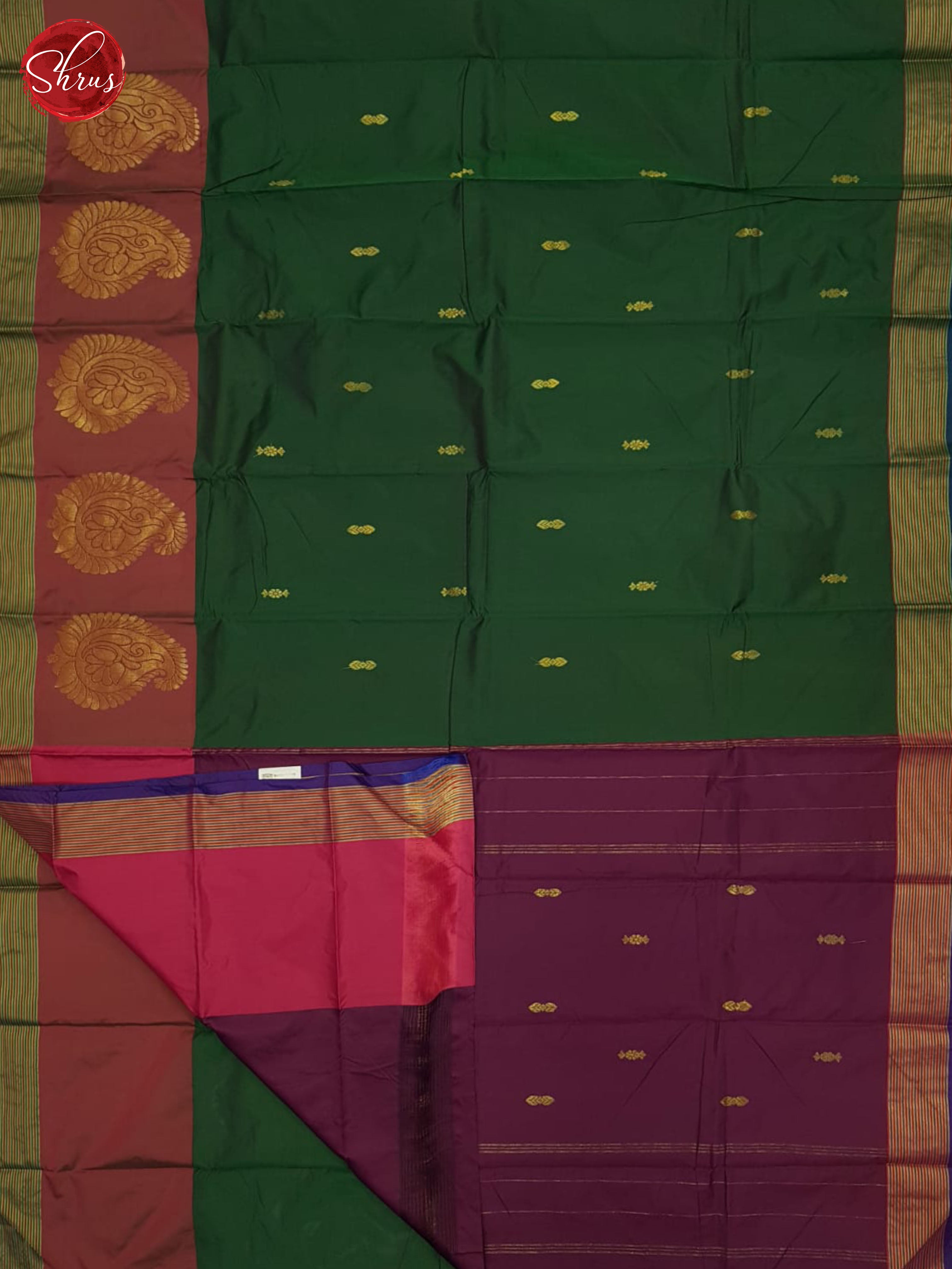 Green And Wine-Semi soft silk saree - Shop on ShrusEternity.com