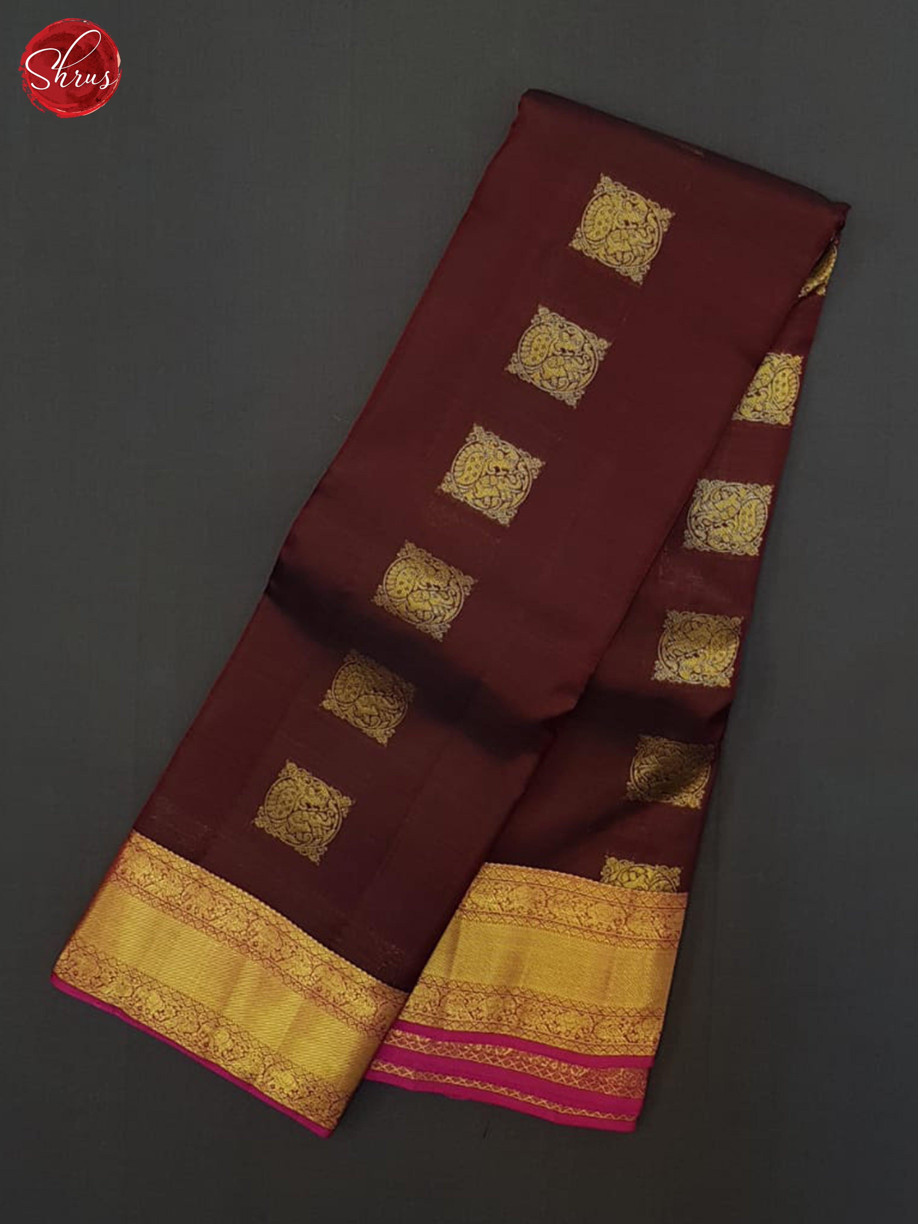 Brown & Pink - Kanchipuram Halfpure Saree - Shop on ShrusEternity.com