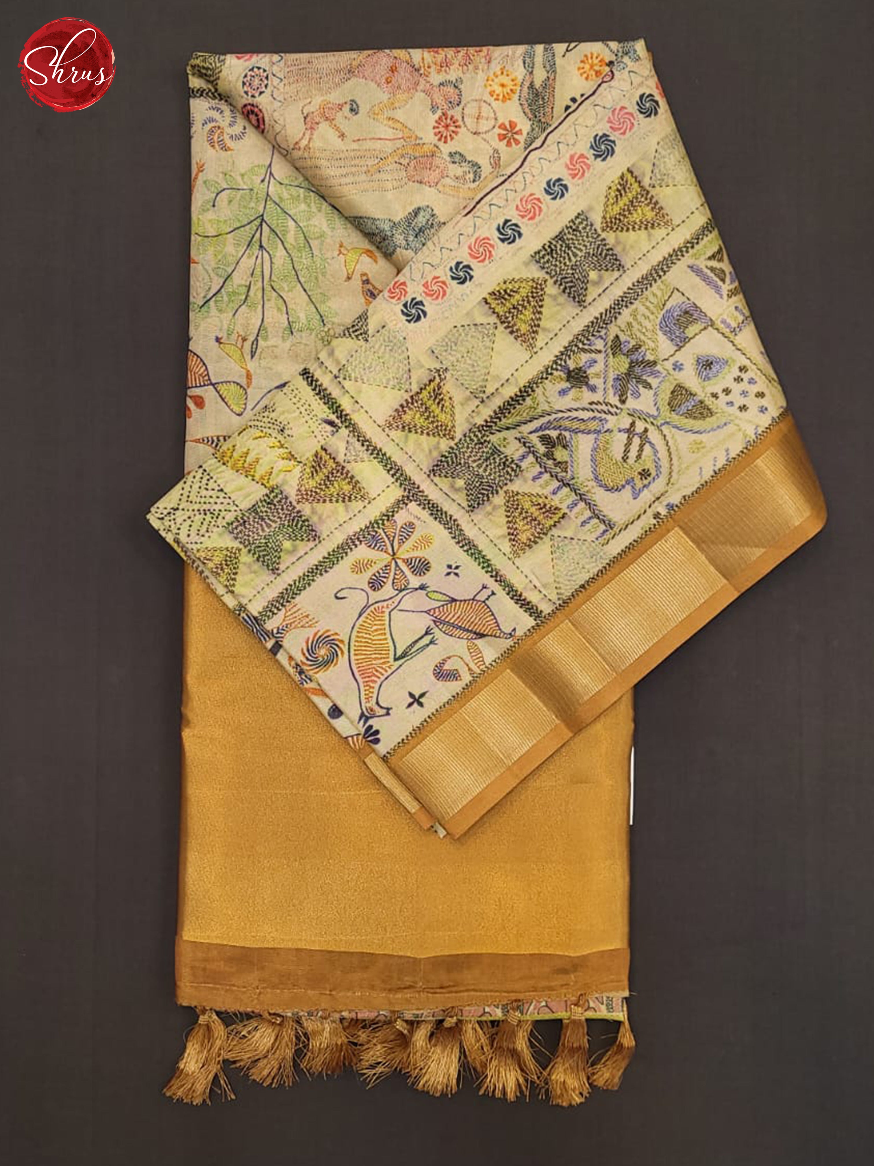 Sandal & Gold- Semi tussar Saree - Shop on ShrusEternity.com