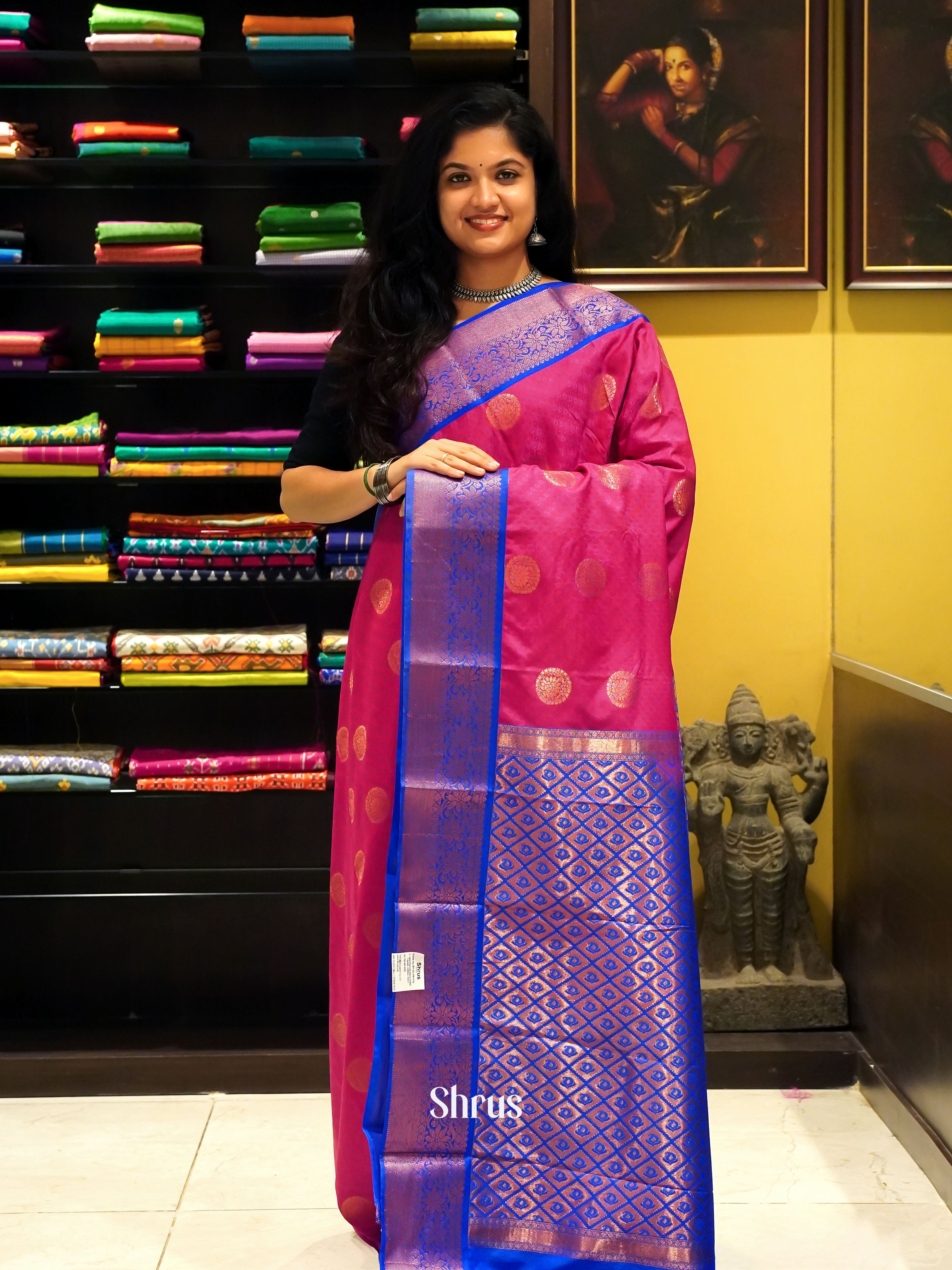 Pink & Blue - Semi Kanchipuram Saree