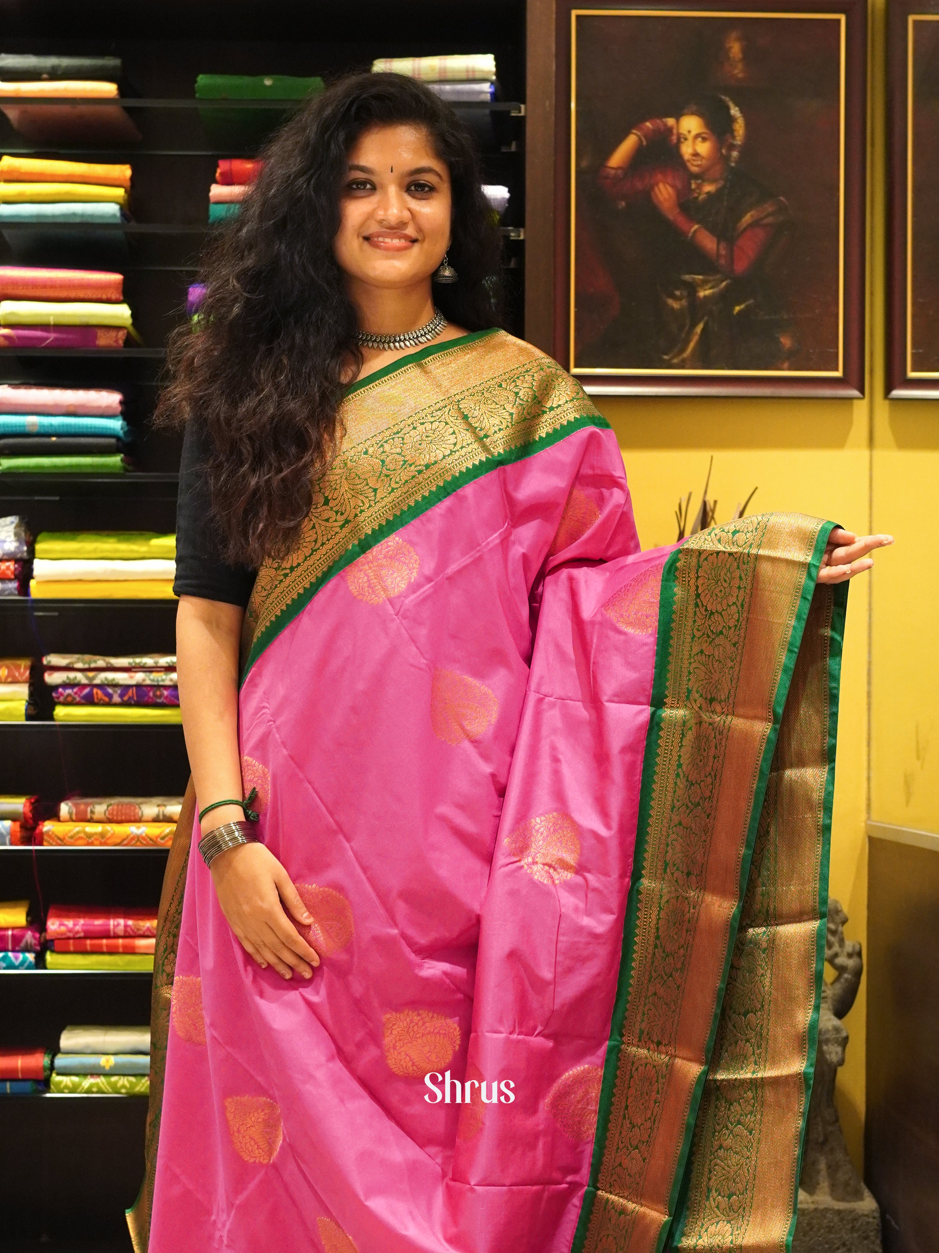 Pink & Green - Semi Kanchipuram Saree