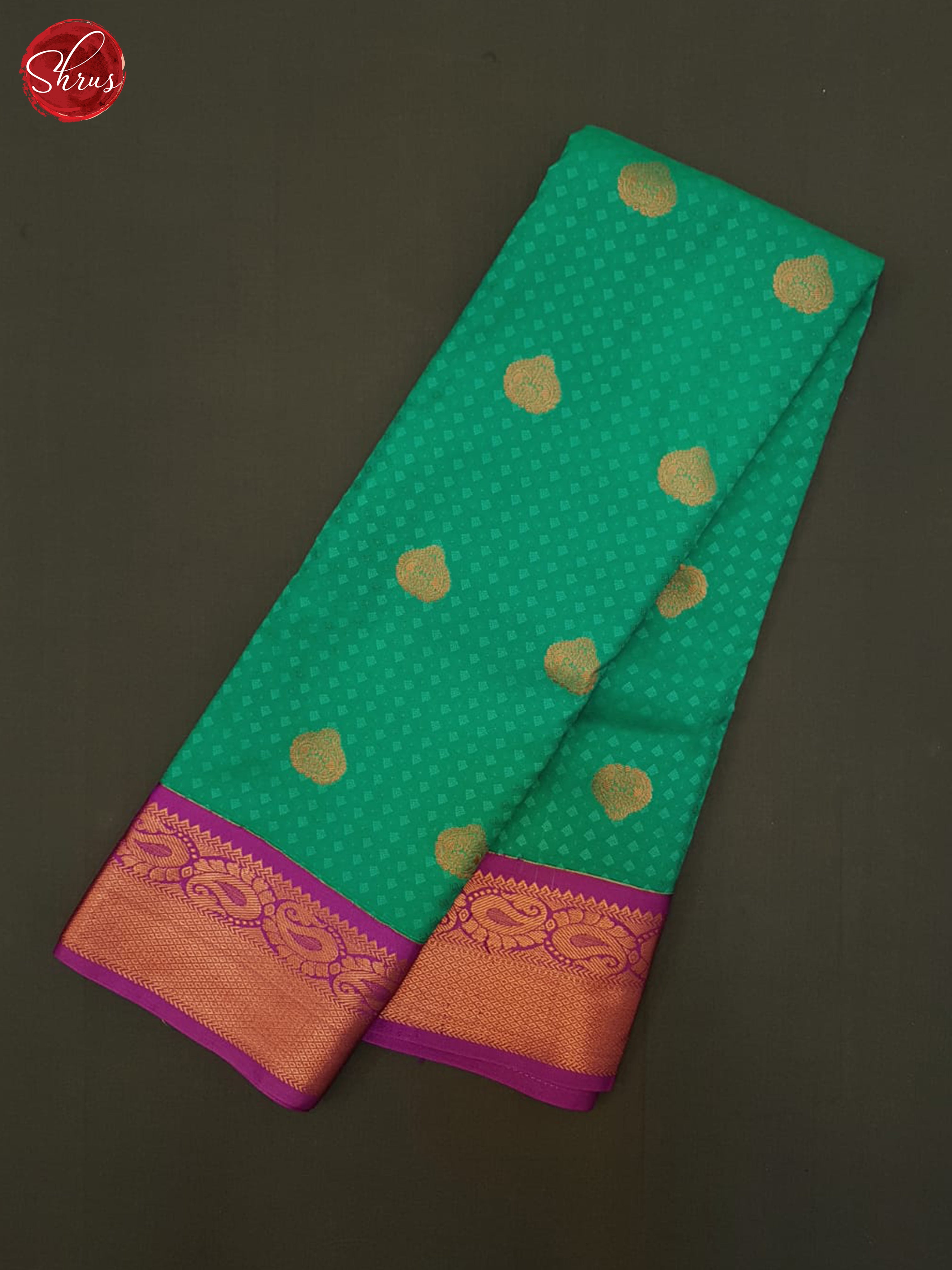 Green  & Purple- Semi Kanchipuram Saree - Shop on ShrusEternity.com