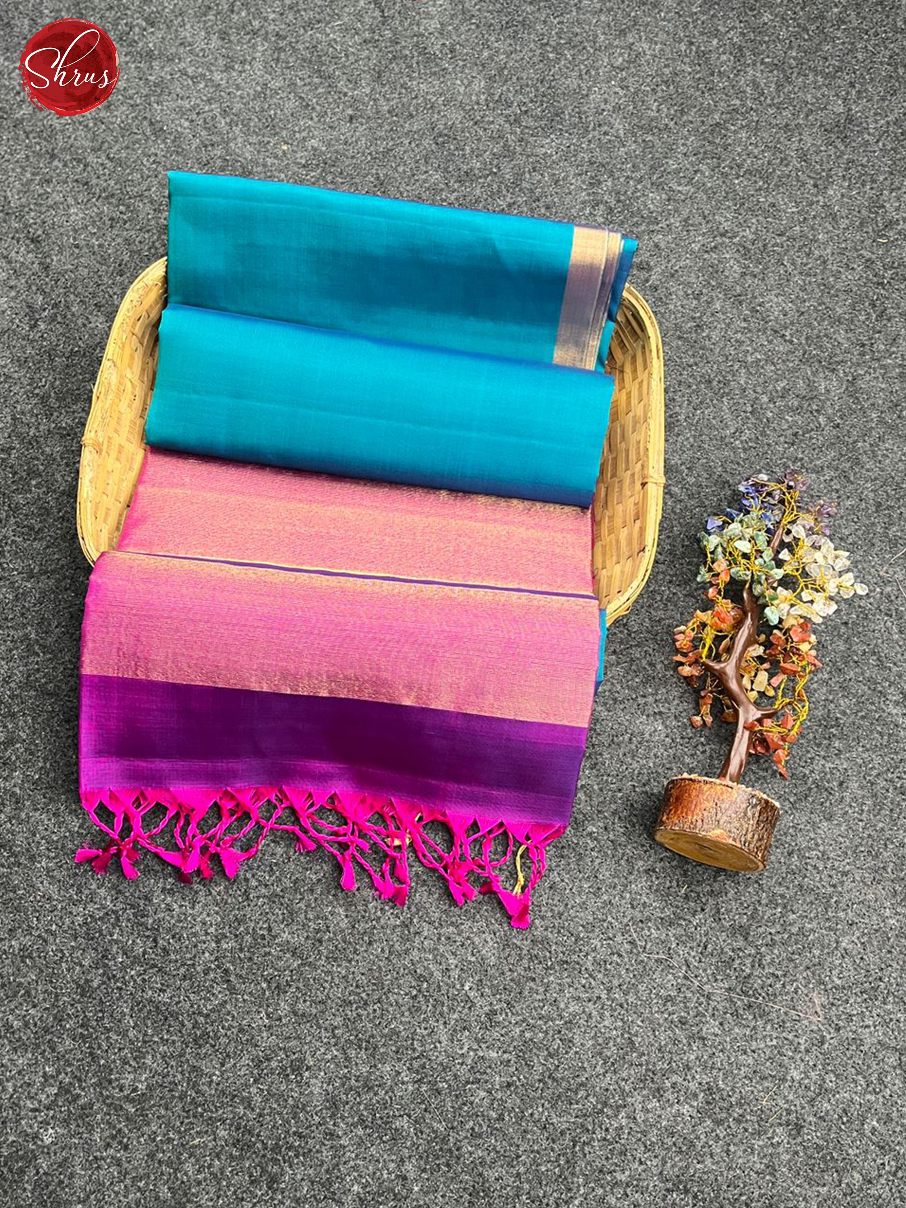 Peacock Neck & Wine - Soft Silk Halfpure Saree - Shop on ShrusEternity.com