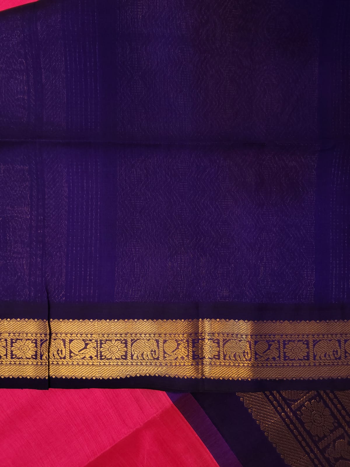 Pink & Blue  - Silk Cotton Saree - Shop on ShrusEternity.com