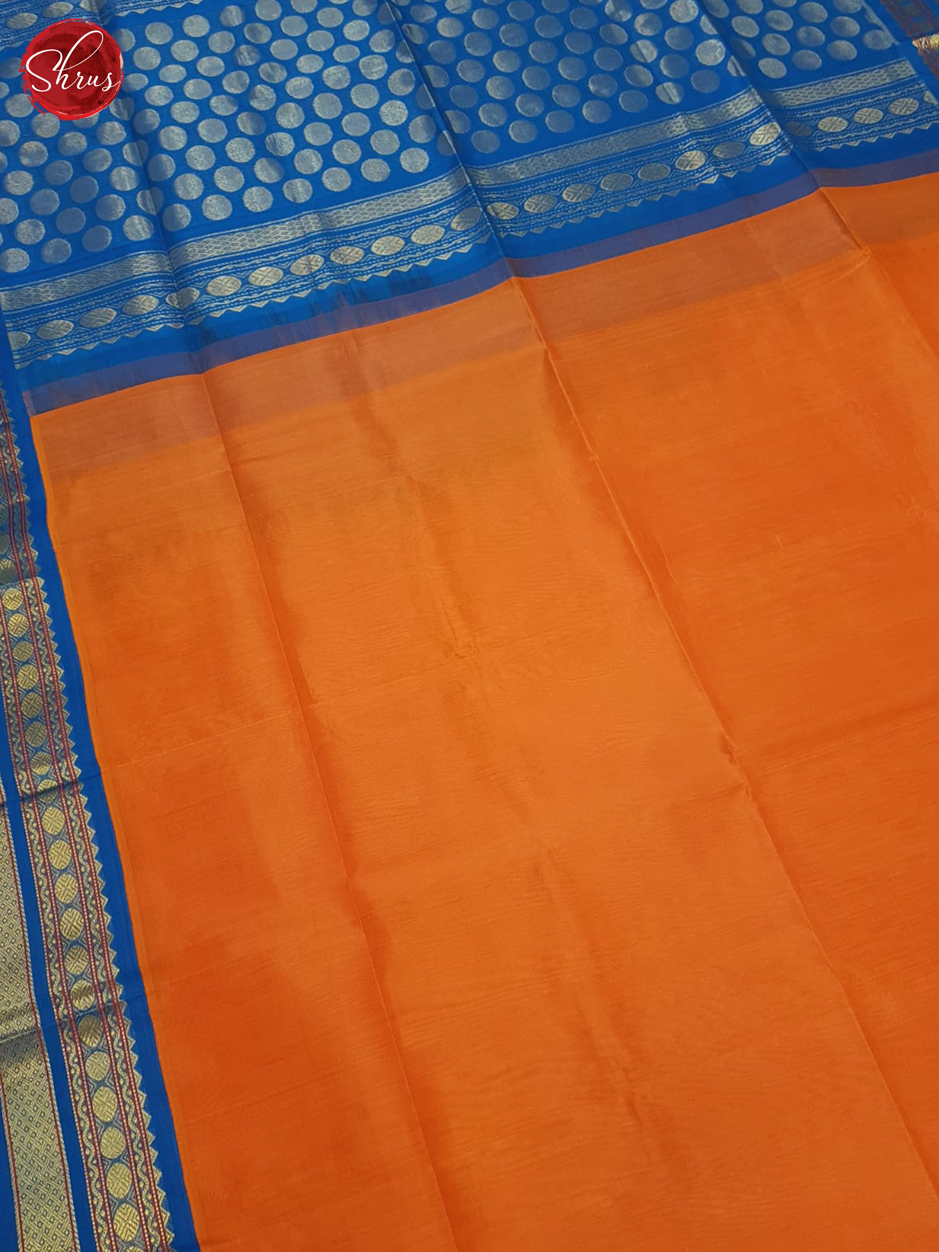 Orange & Blue - Silk Cotton Saree - Shop on ShrusEternity.com