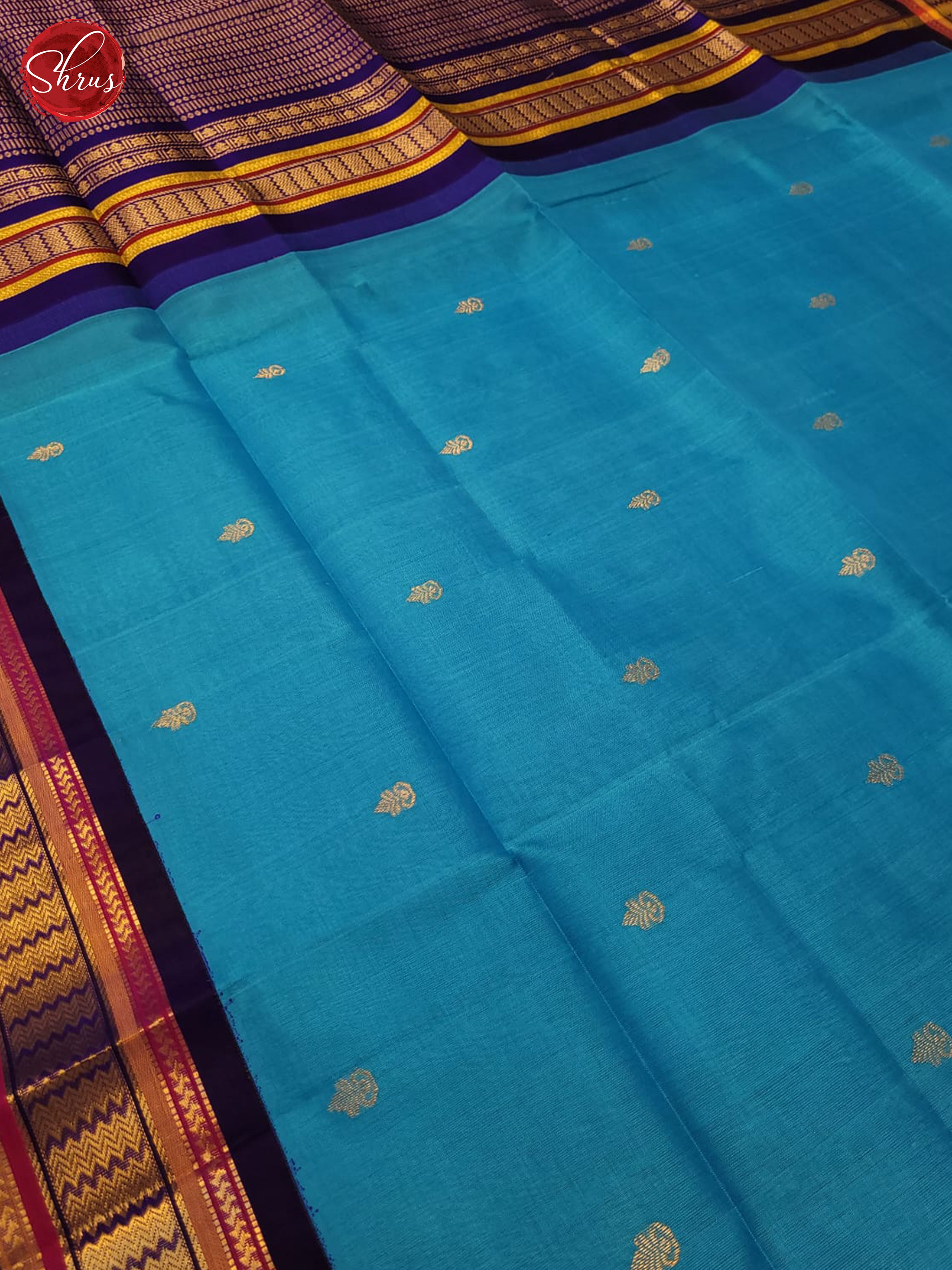 Blue & Violet - Silk Cotton Saree - Shop on ShrusEternity.com