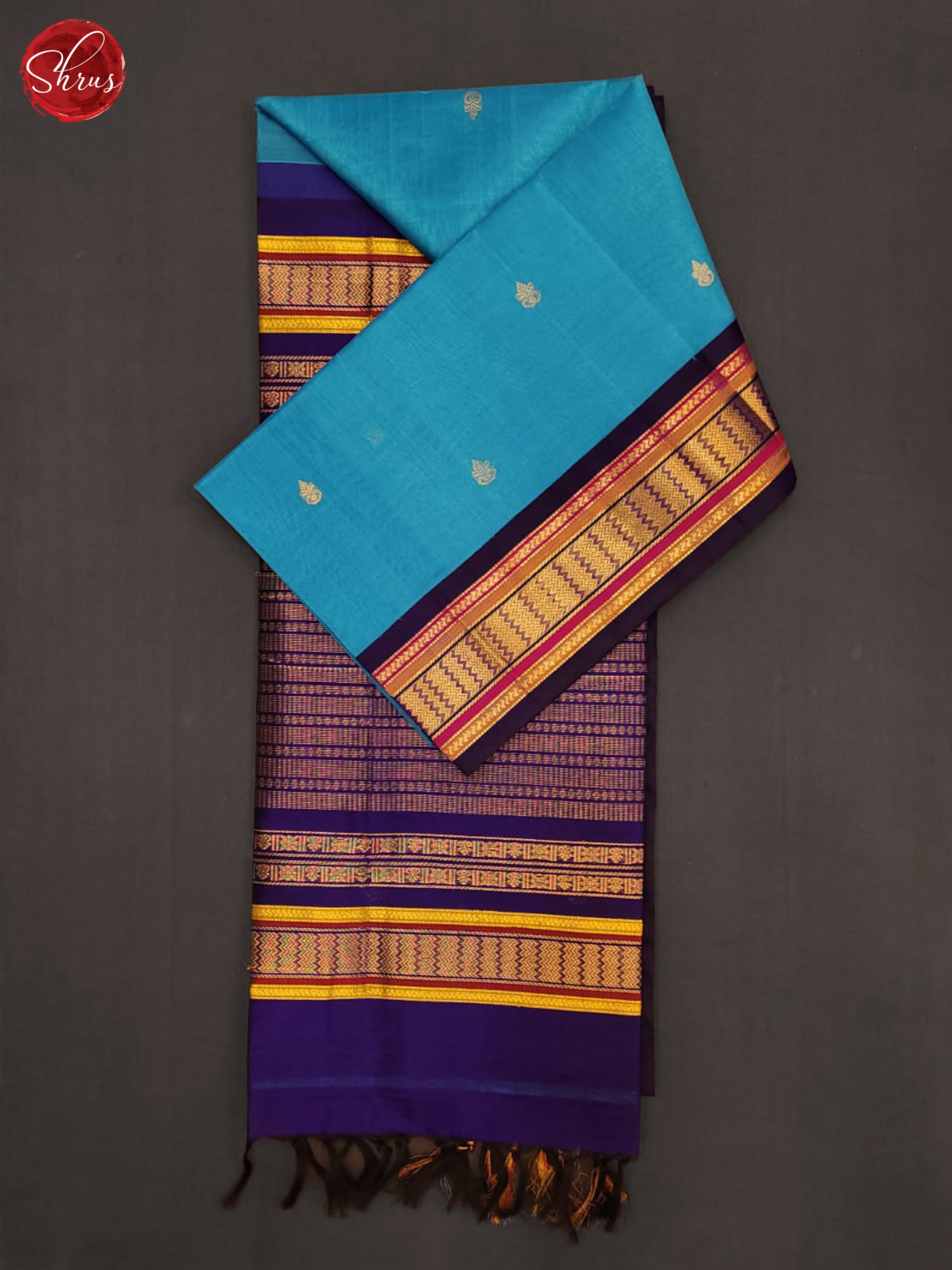 Blue & Violet - Silk Cotton Saree - Shop on ShrusEternity.com